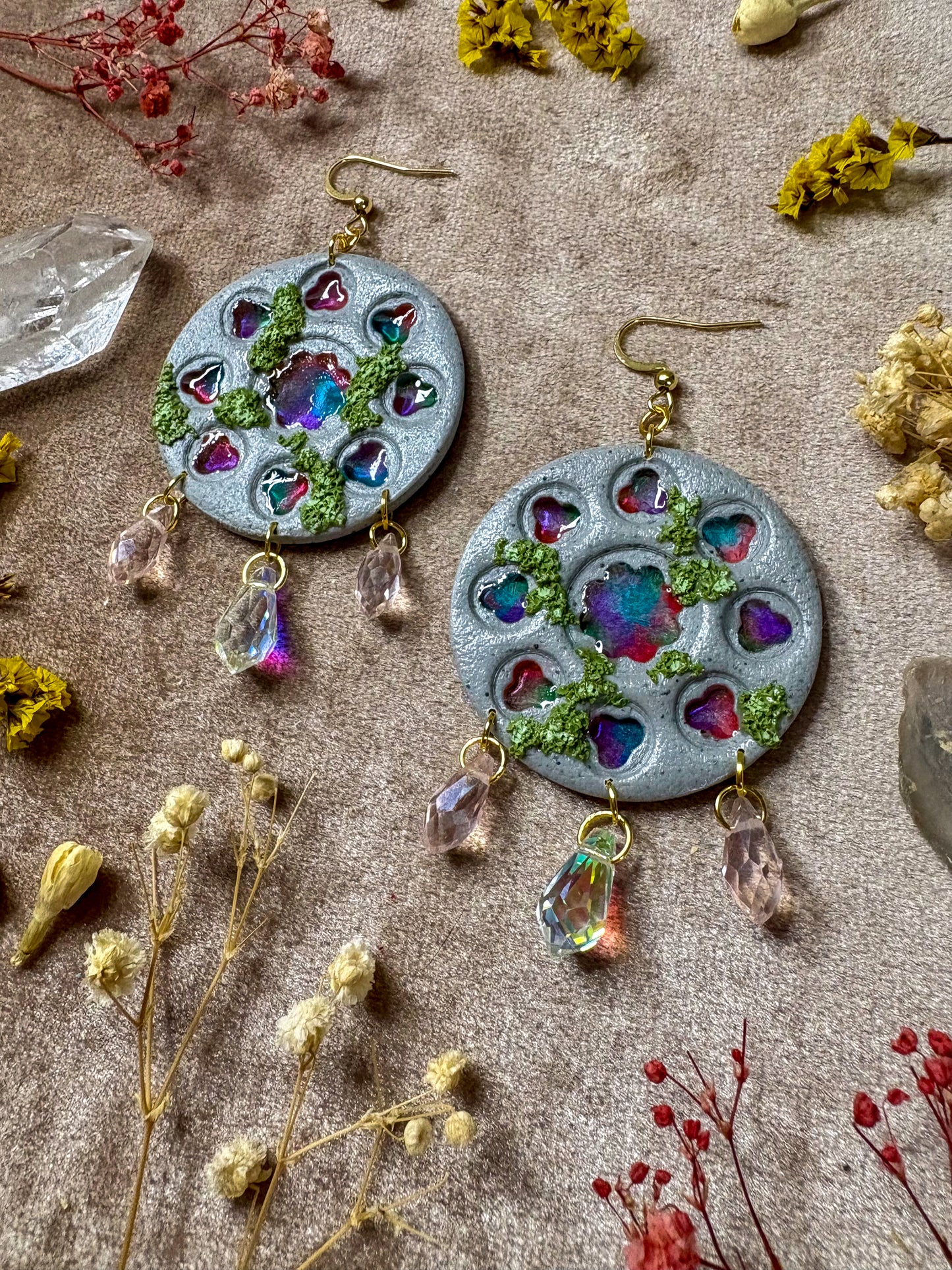 Round Stained Glass Cathedral Window Earrings