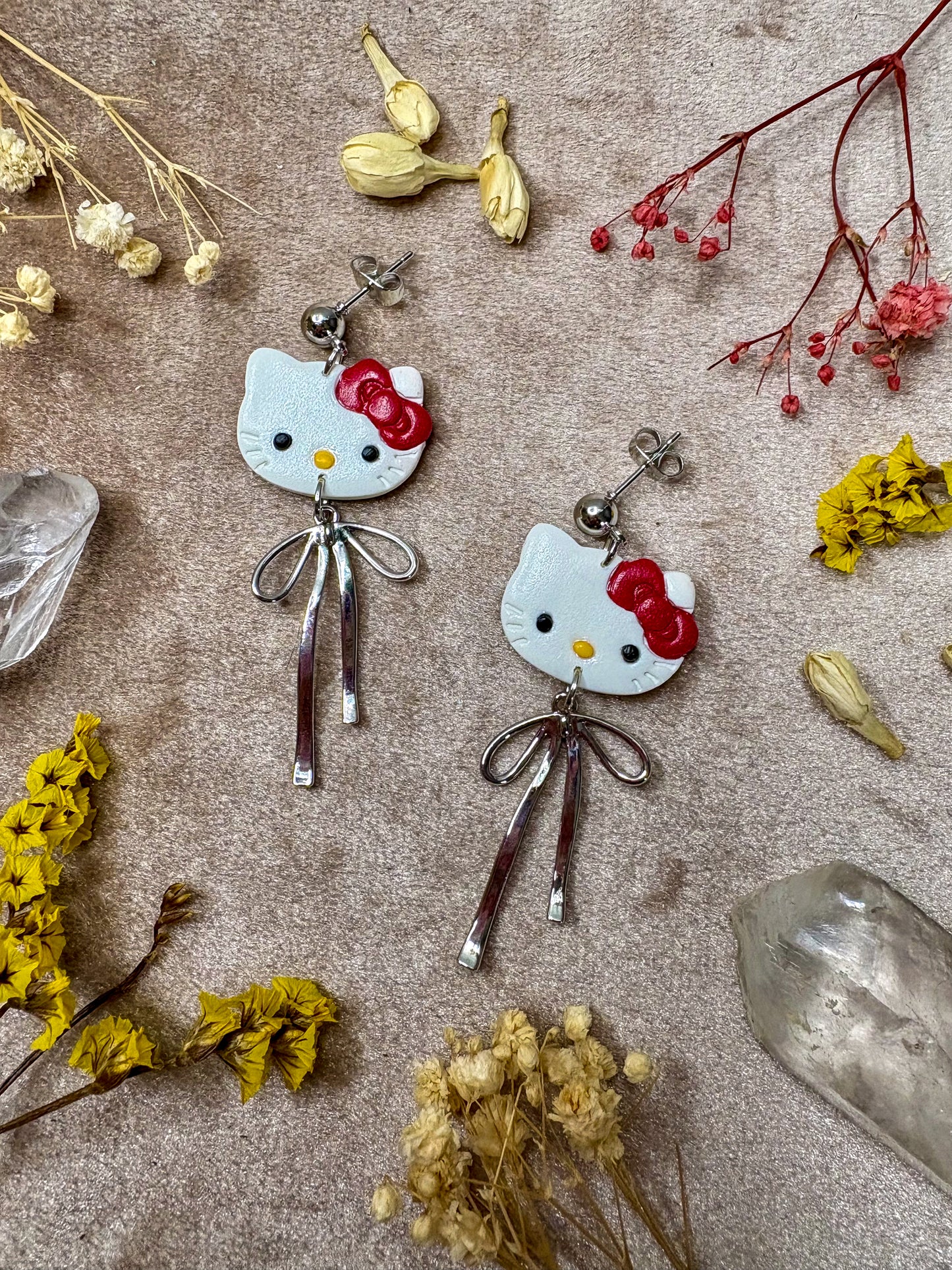 Red Bow Kitty Earrings