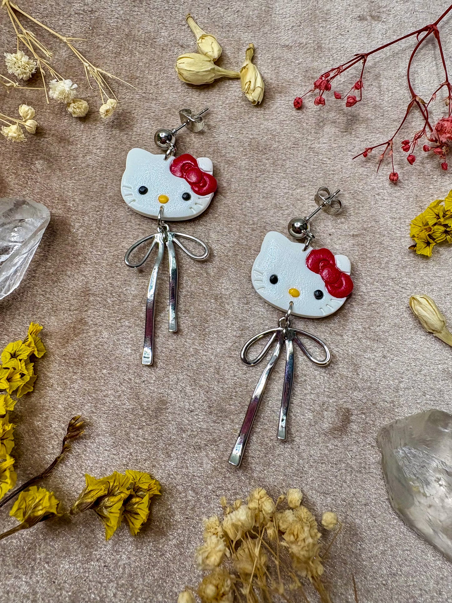 Red Bow Kitty Earrings
