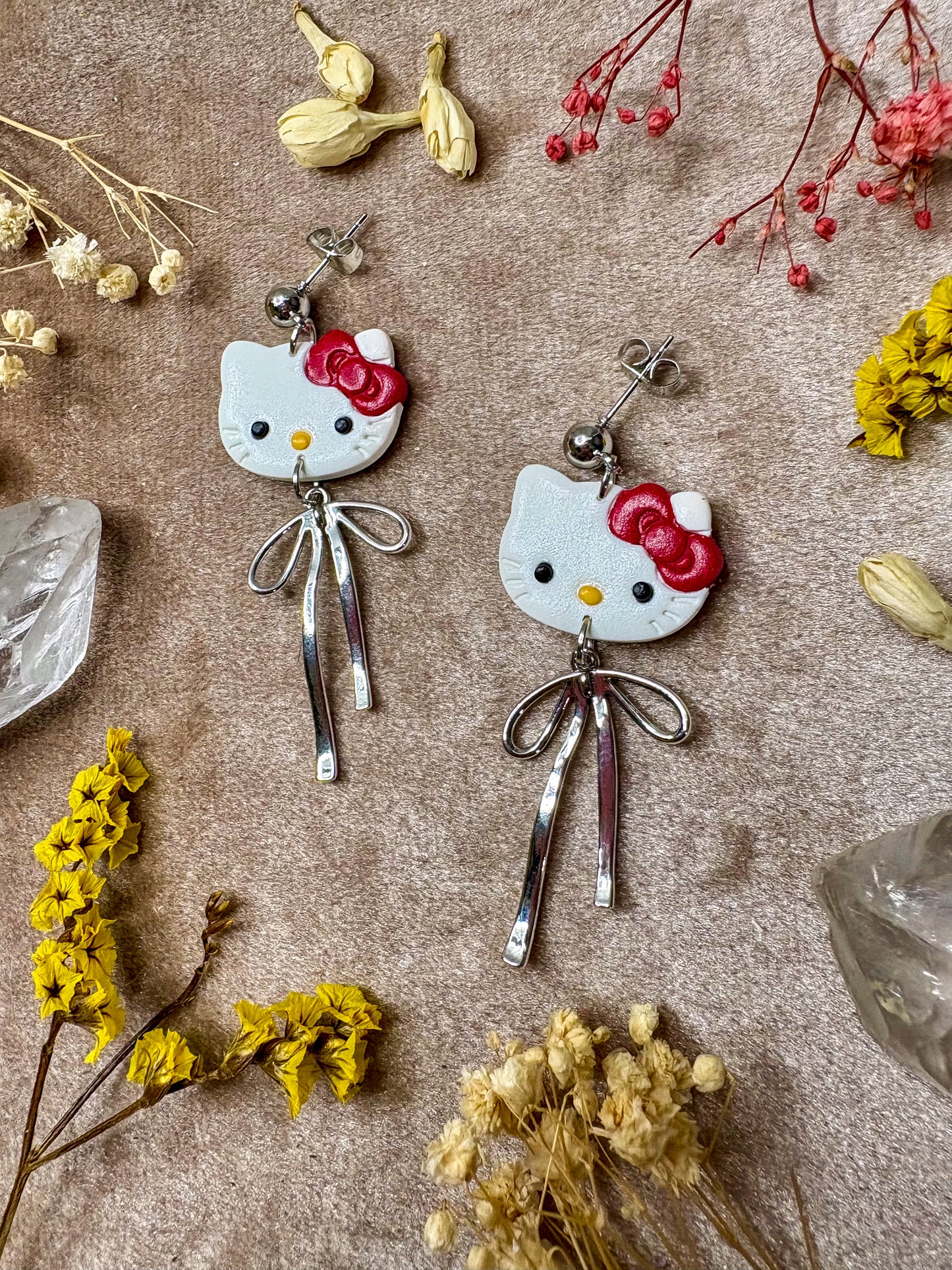 Red Bow Kitty Earrings