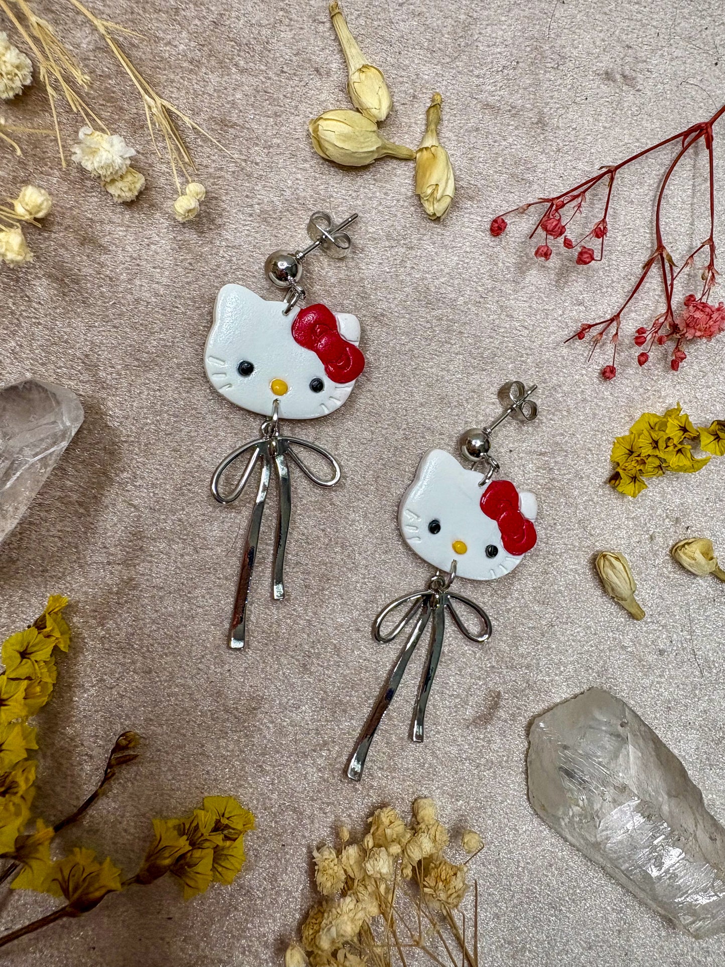Red Bow Kitty Earrings