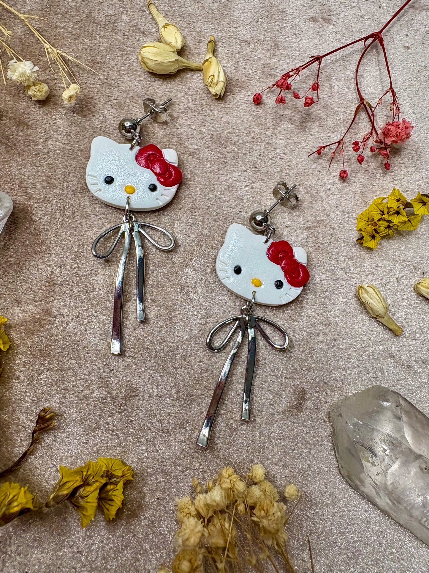 Red Bow Kitty Earrings