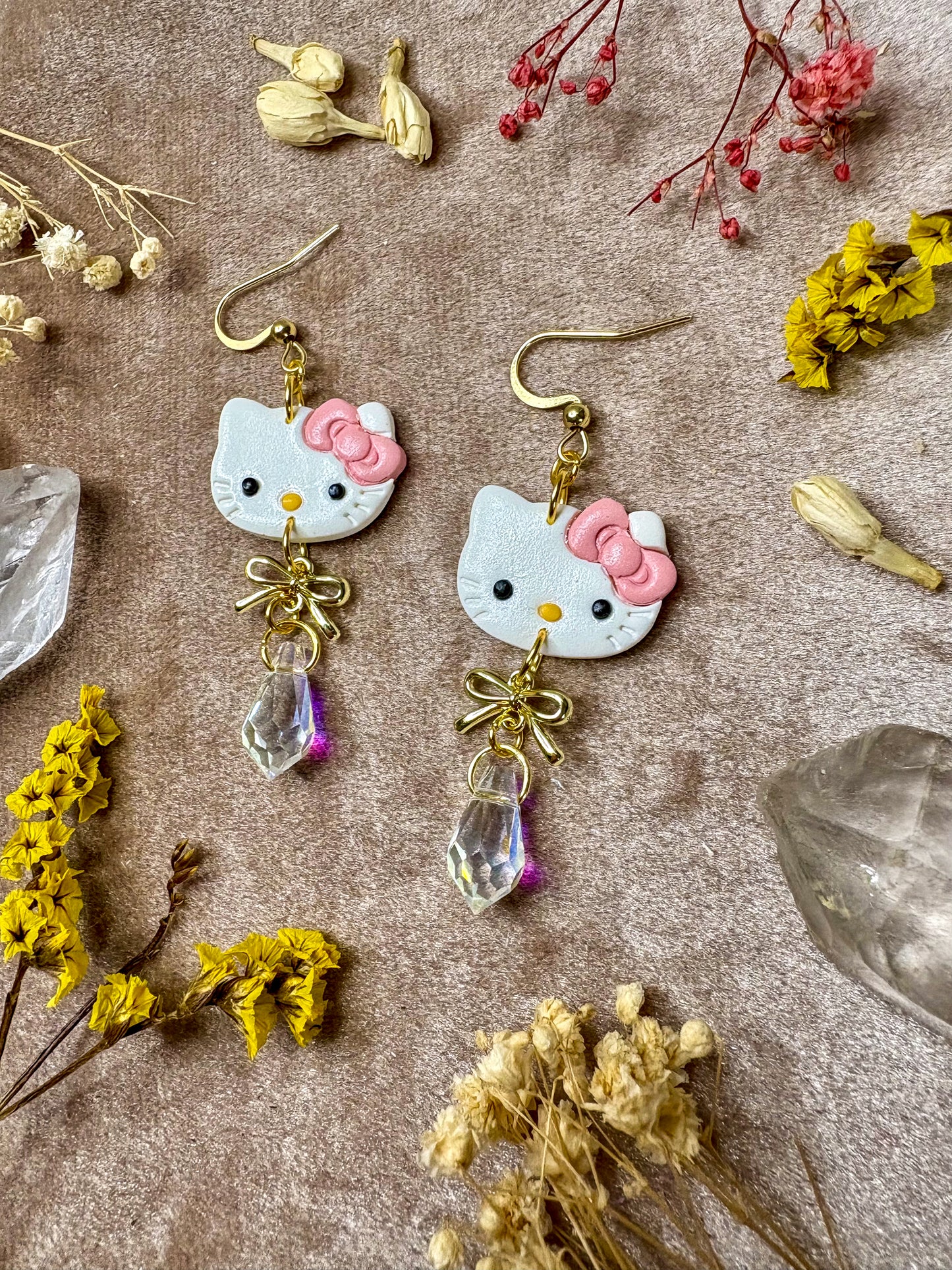 Pink Bow Kitty Earrings