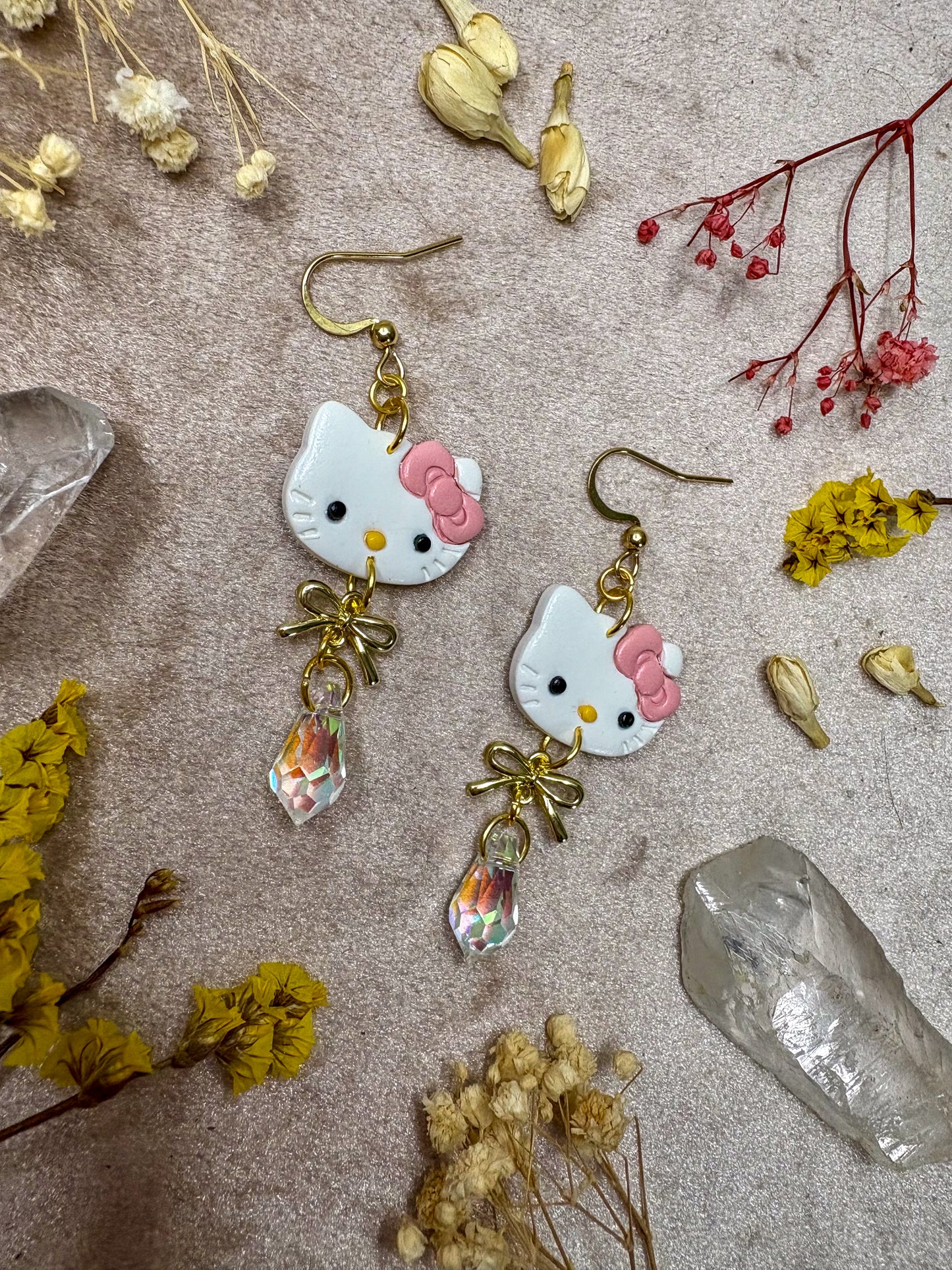 Pink Bow Kitty Earrings