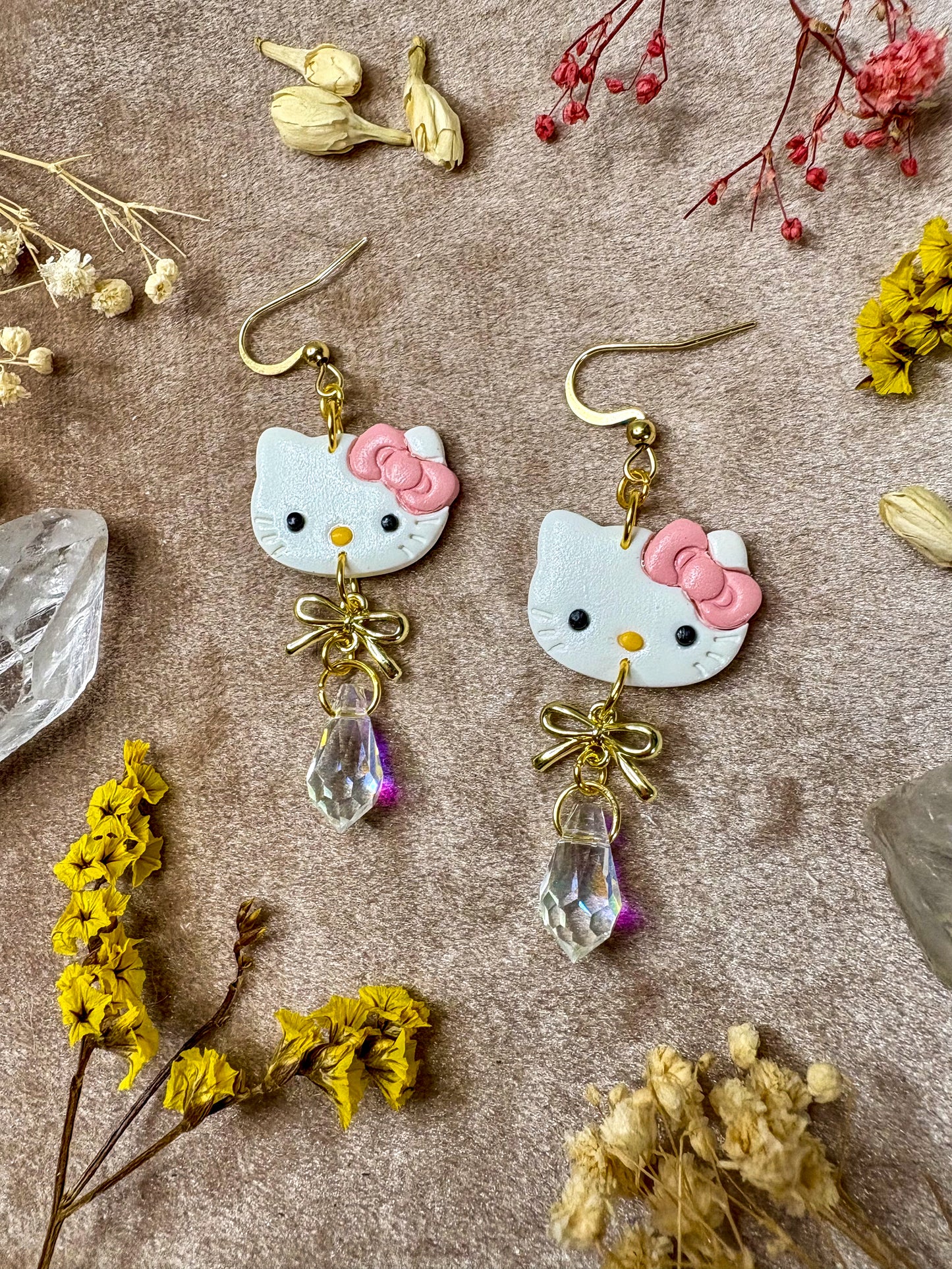 Pink Bow Kitty Earrings