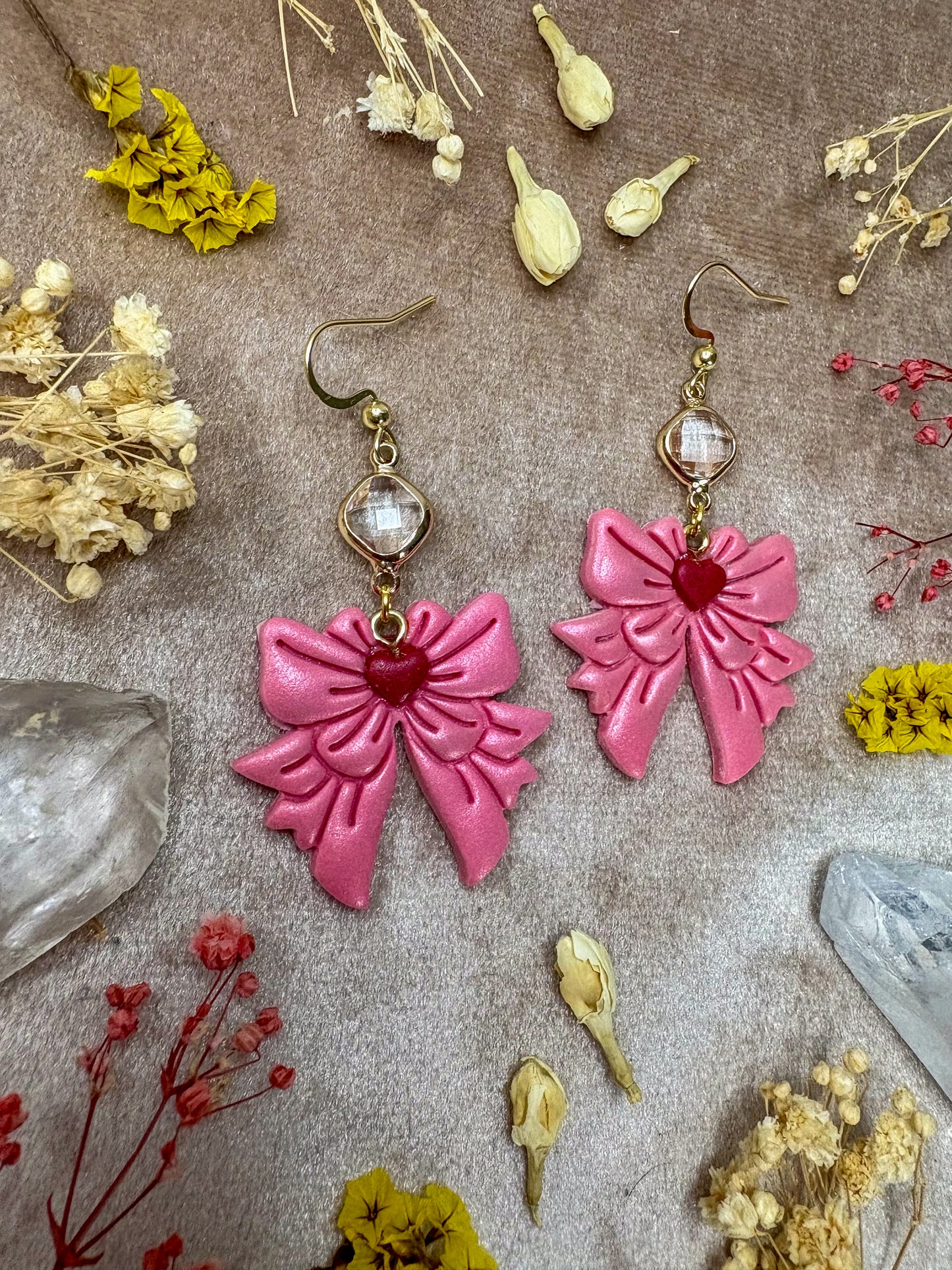 Pink Heart Bow Earrings