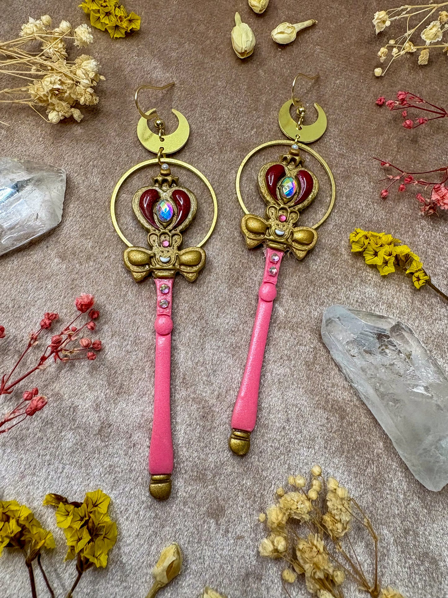 Moon Heart Rod Earrings