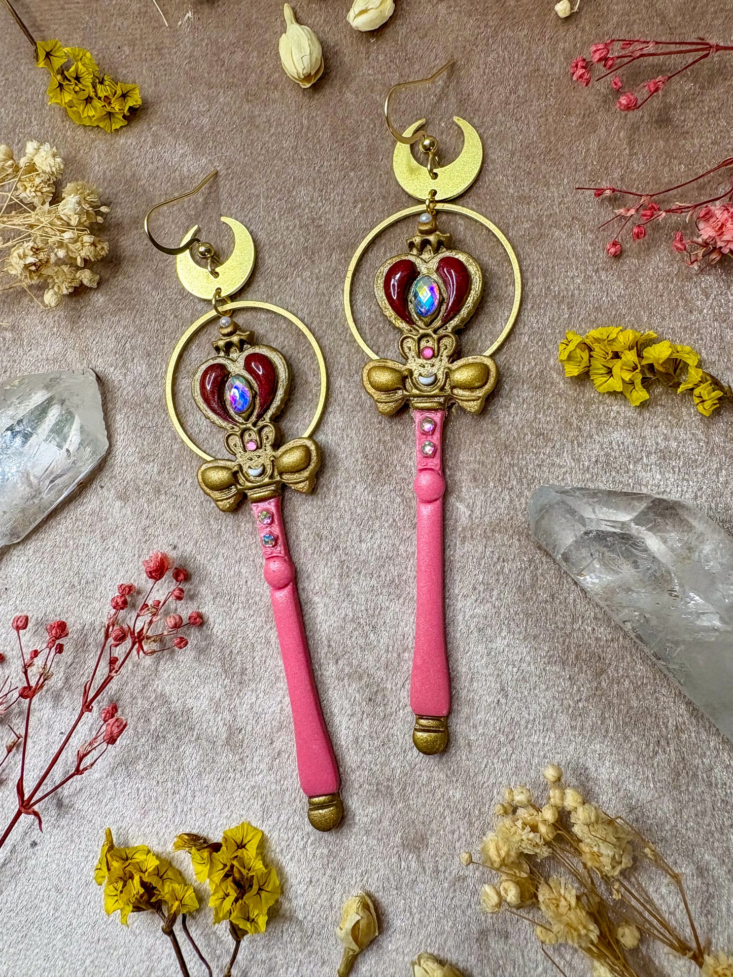 Moon Heart Rod Earrings