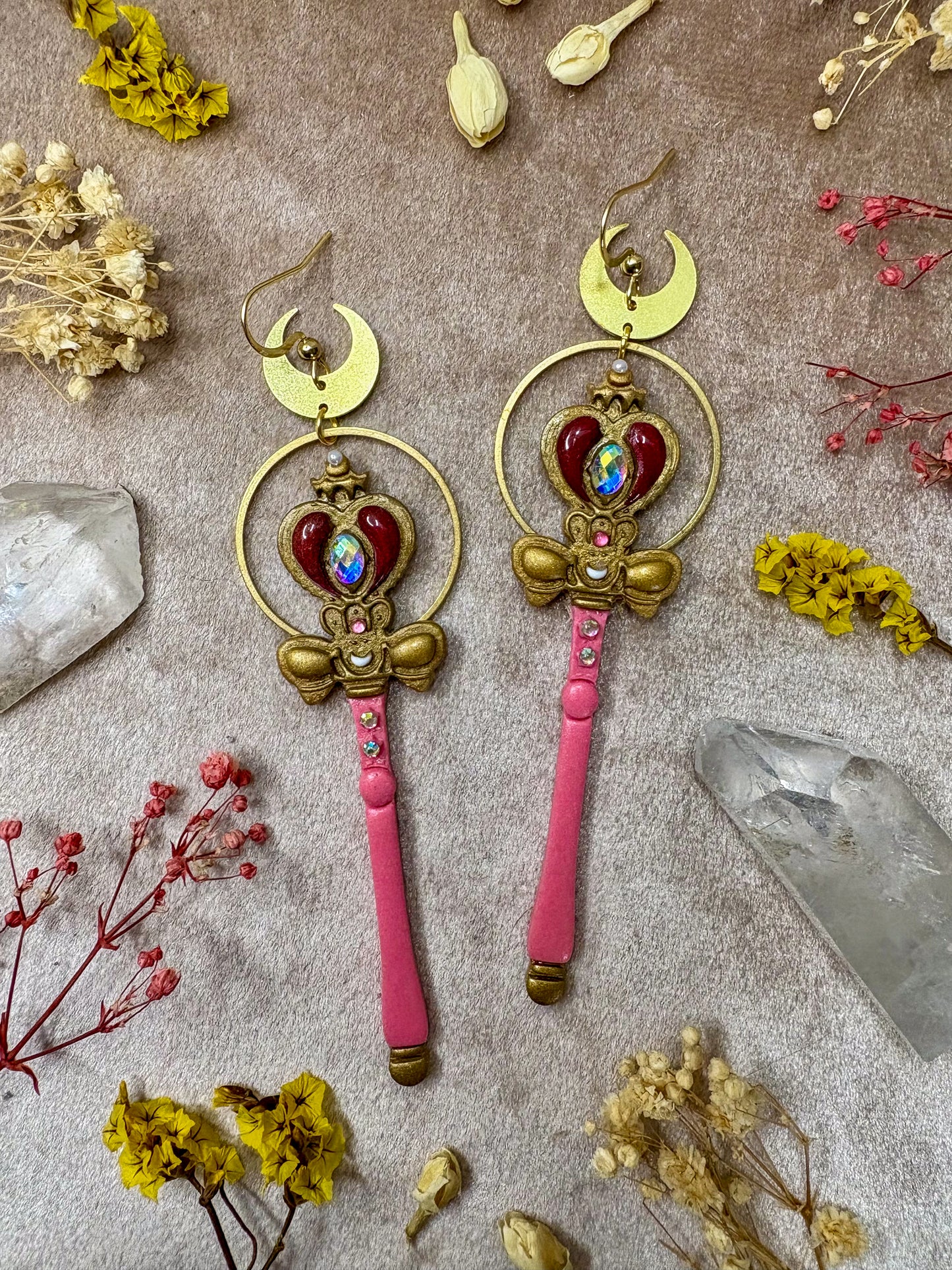 Moon Heart Rod Earrings