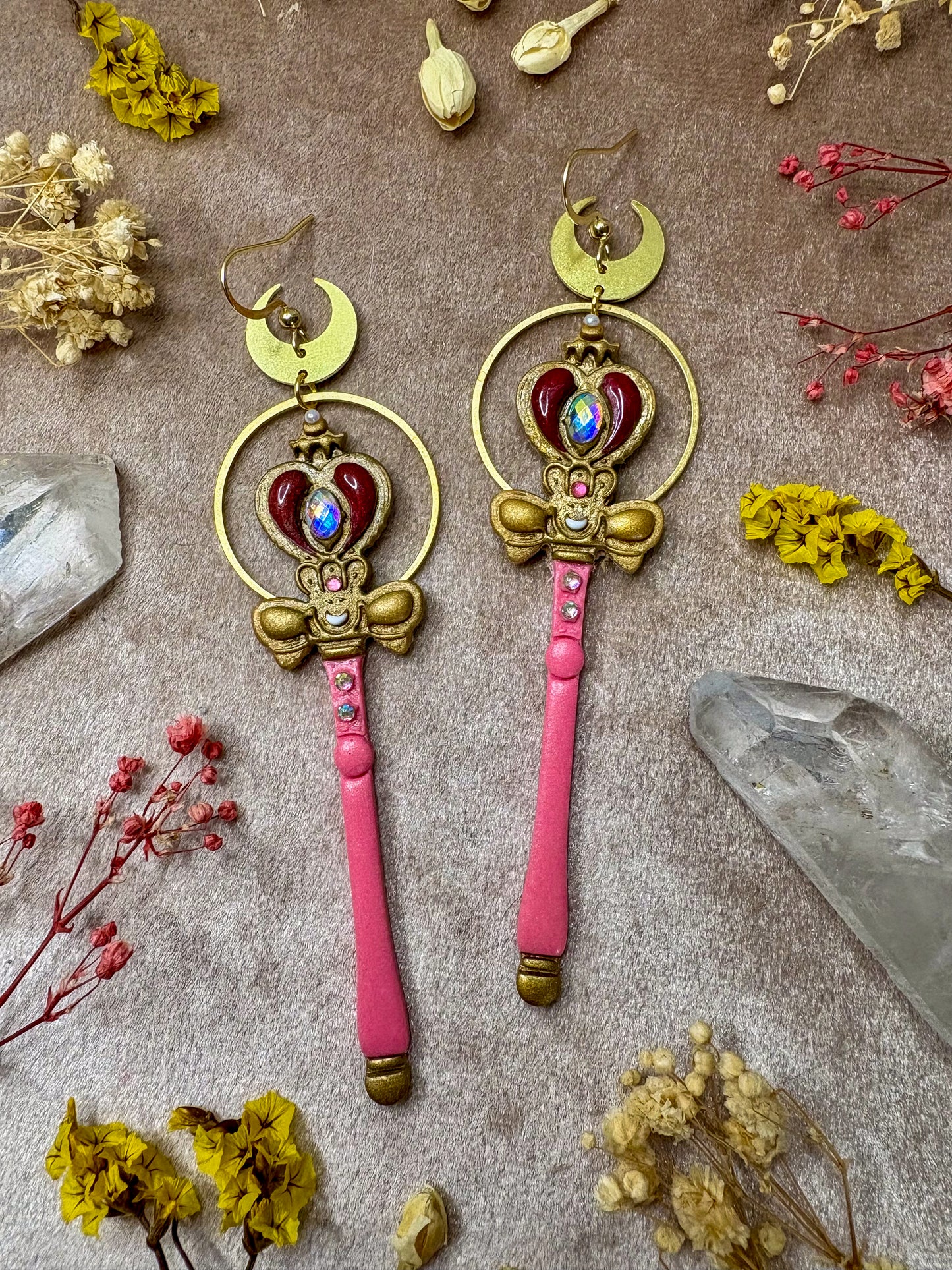 Moon Heart Rod Earrings
