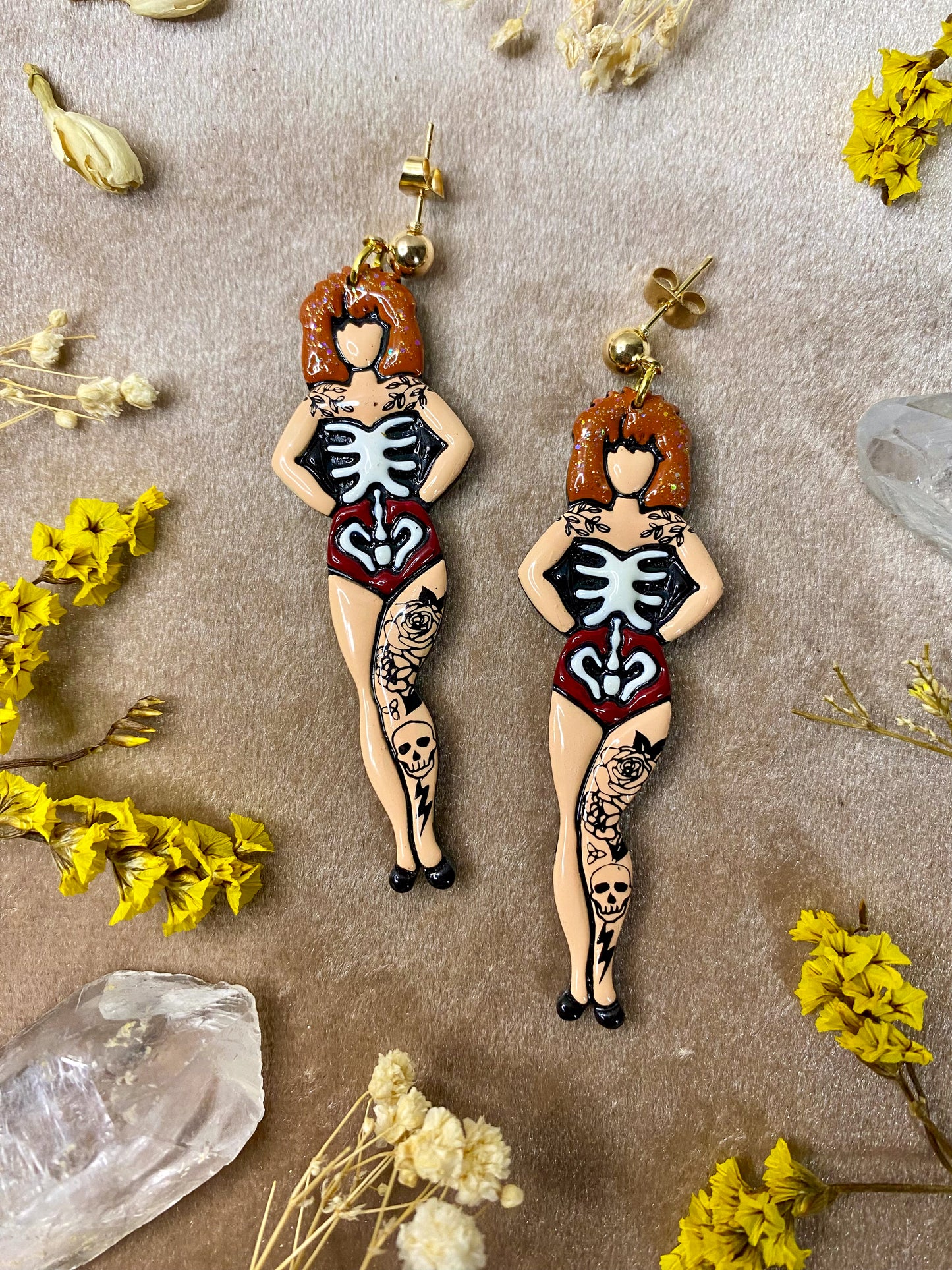 Glow-in-the-Dark Skeleton Babe Earrings