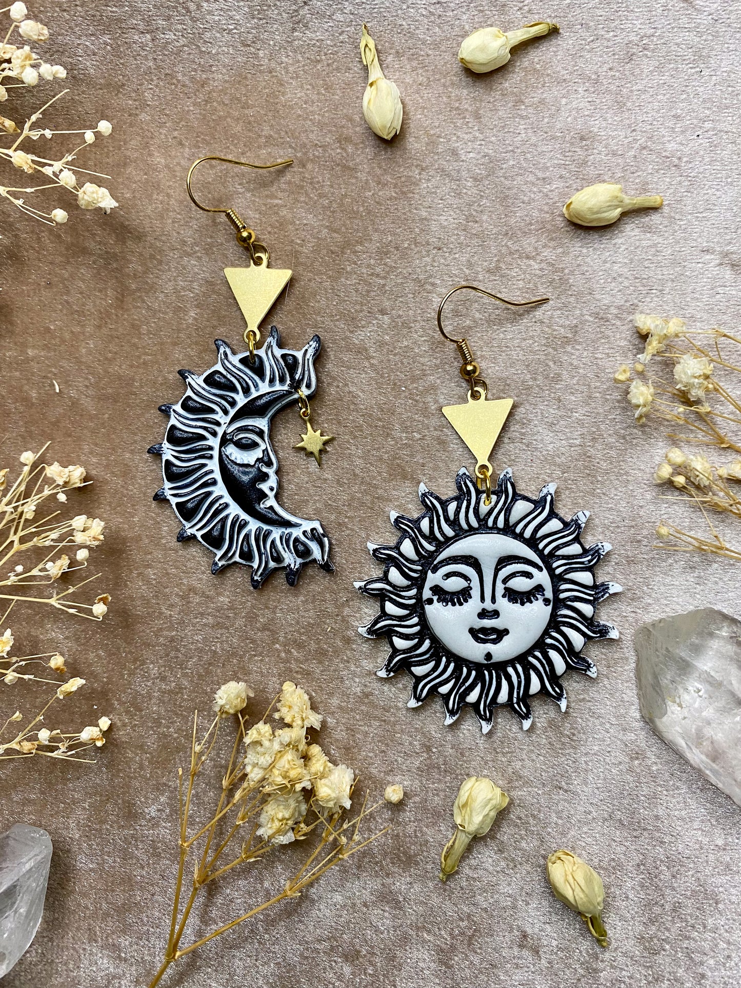 Contrast Sun and Moon Earrings