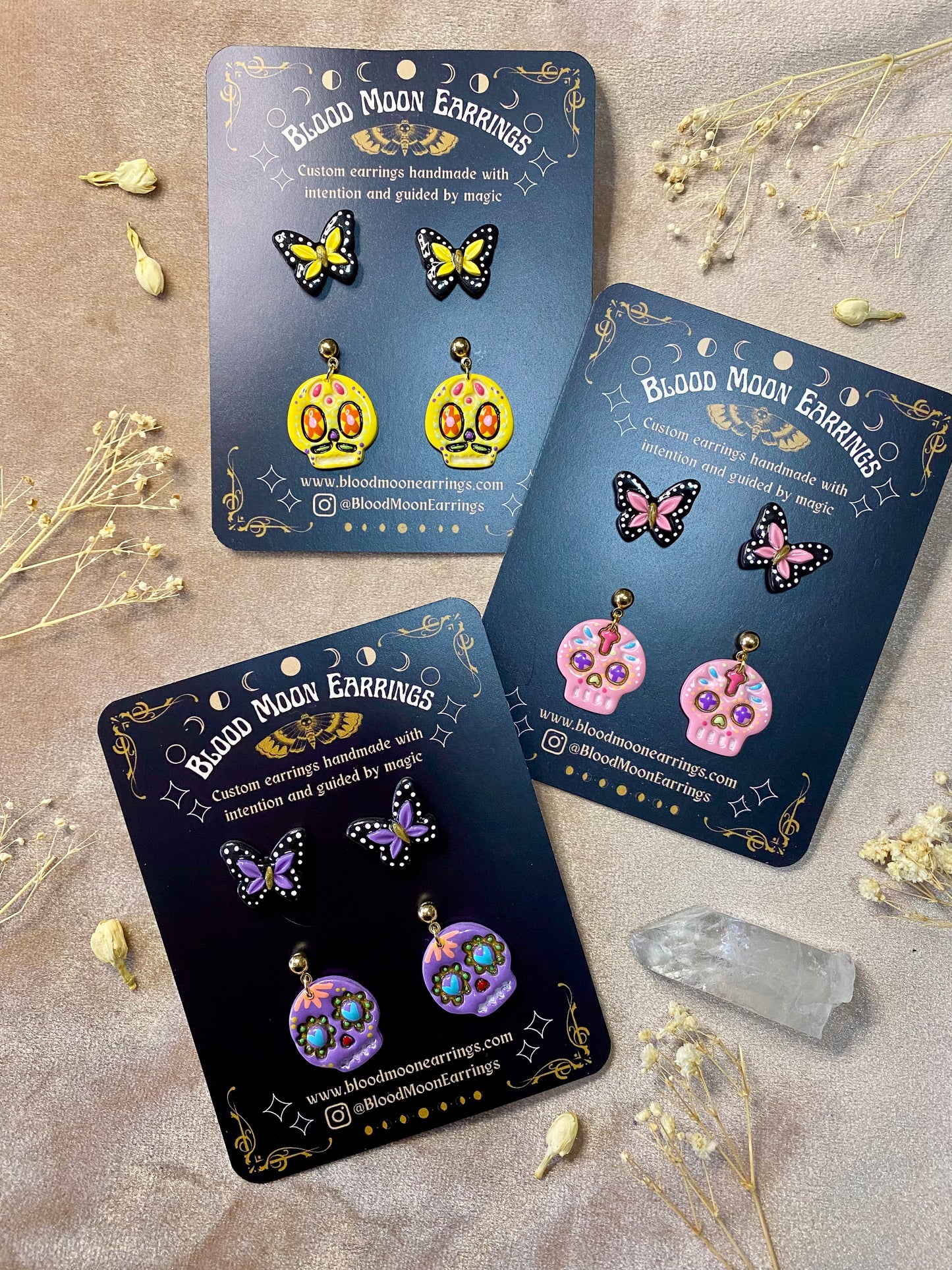 polymer clay and resin sugar skull day of the dead earrings