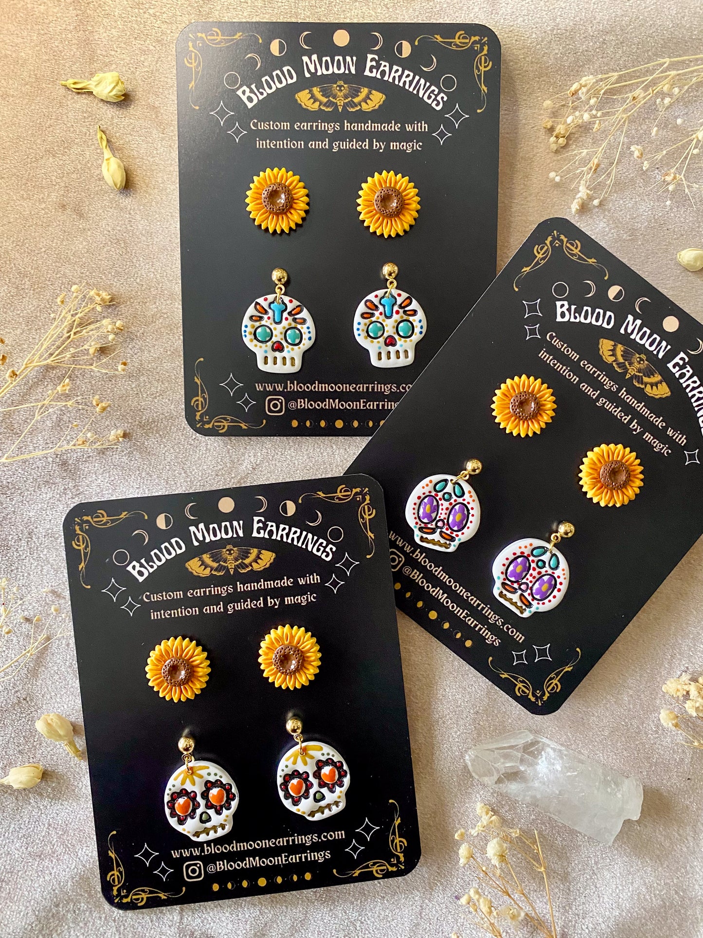 White Sugar Skull Midi and Sunflower Stud Pack