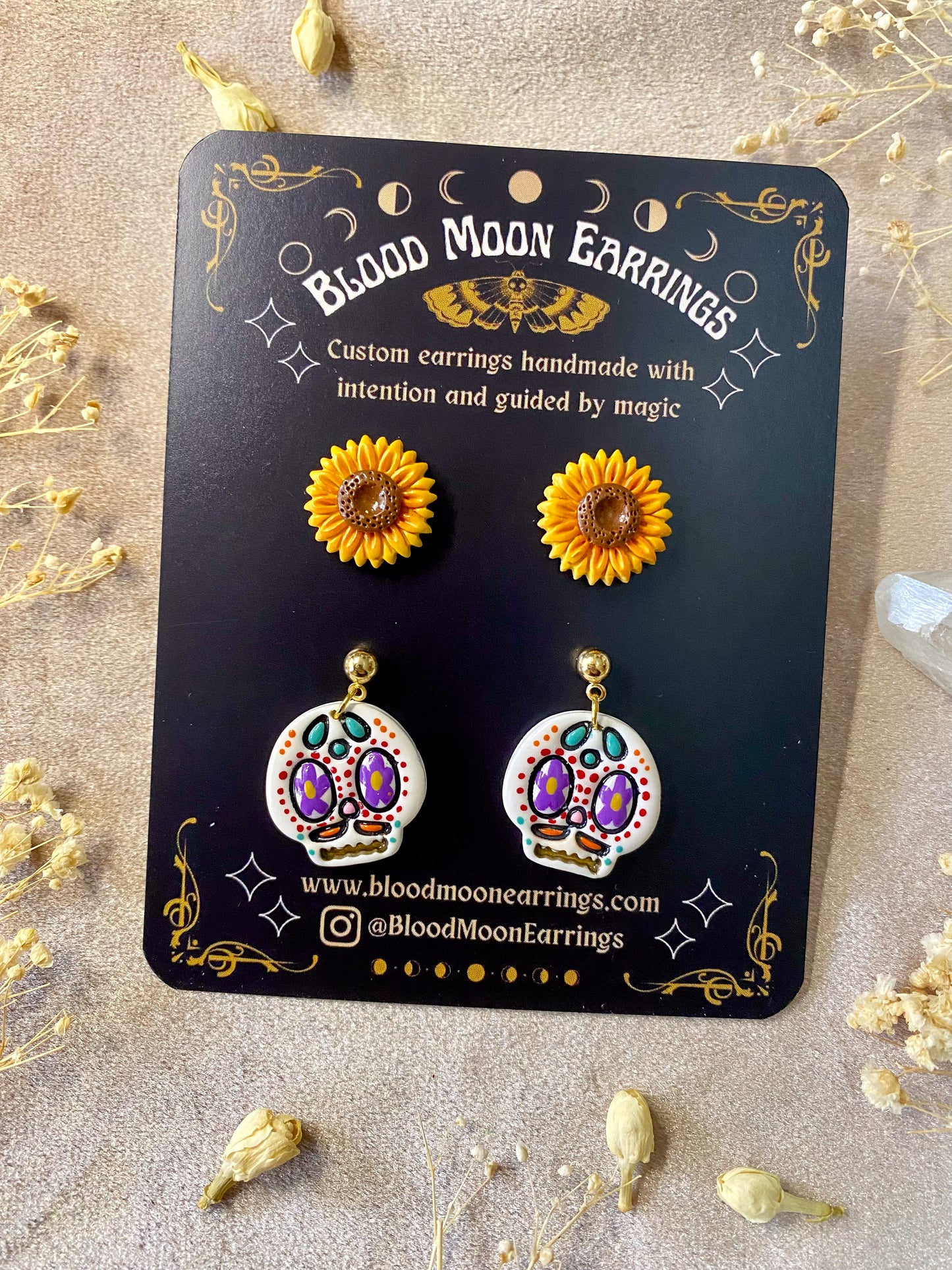 White Sugar Skull Midi and Sunflower Stud Pack