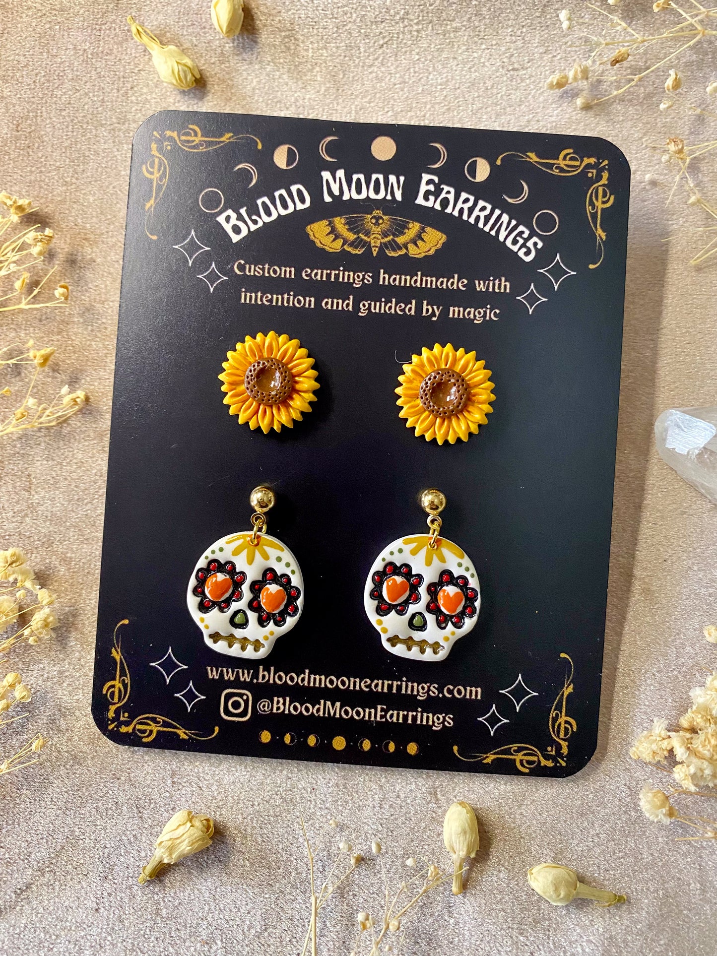 White Sugar Skull Midi and Sunflower Stud Pack