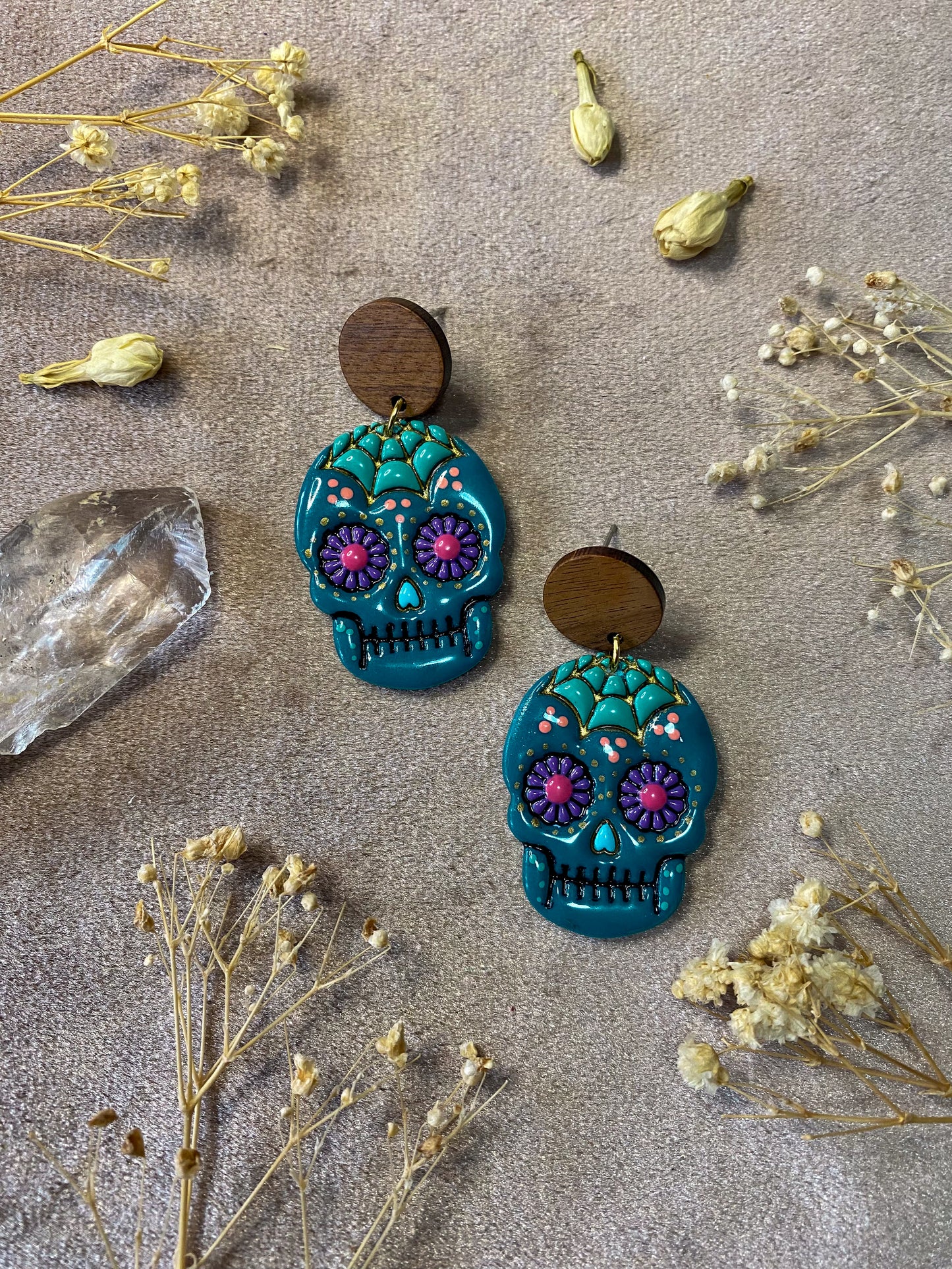 Colorful Sugar Skull Dangle Earrings