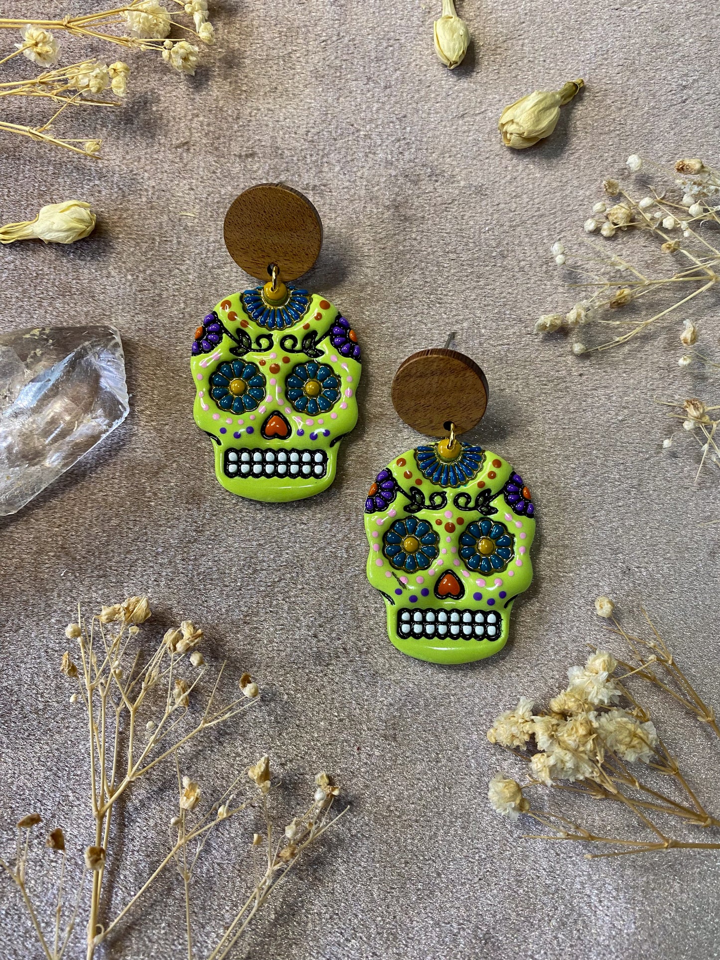 Colorful Sugar Skull Dangle Earrings