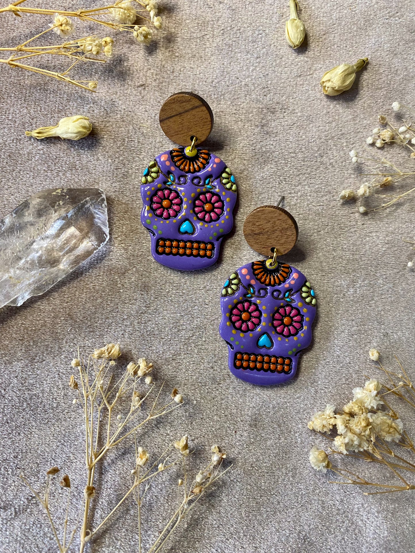 Colorful Sugar Skull Dangle Earrings