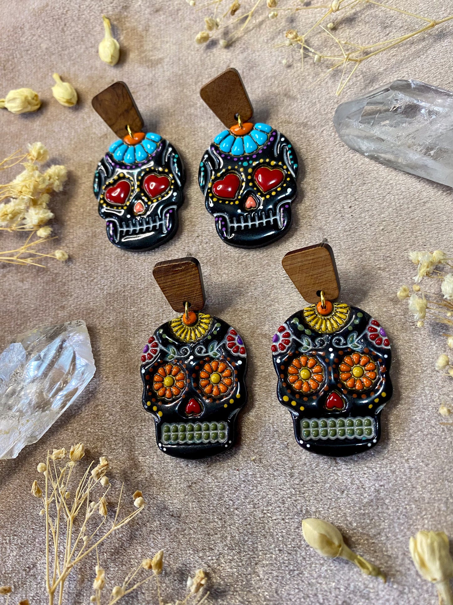Black Sugar Skull Dangle Earrings