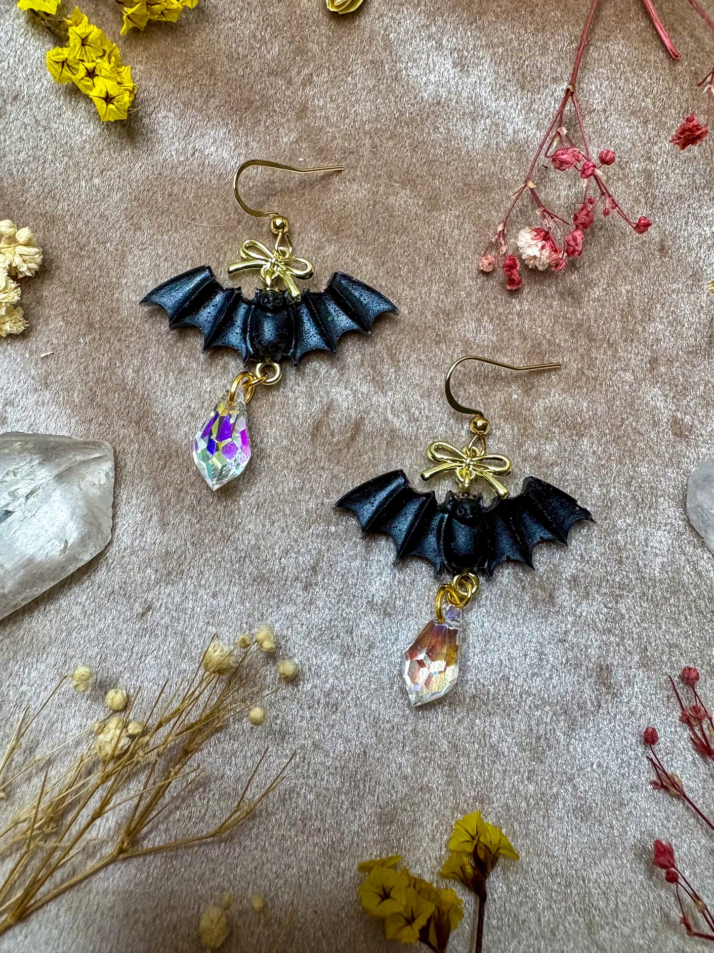 Small Black Bow Bat Earrings