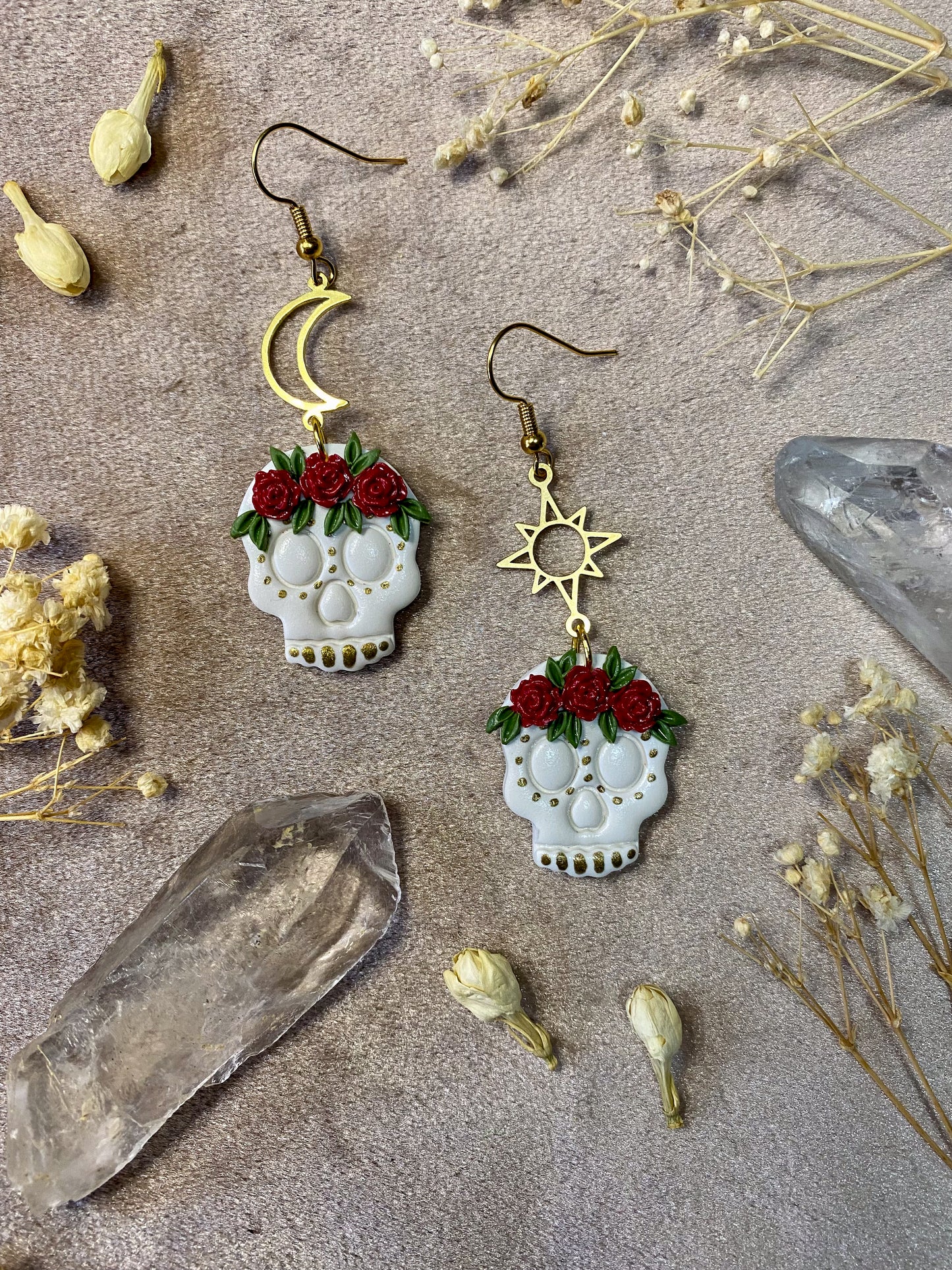 Floral Crown (with Leaves) Calavera Earrings