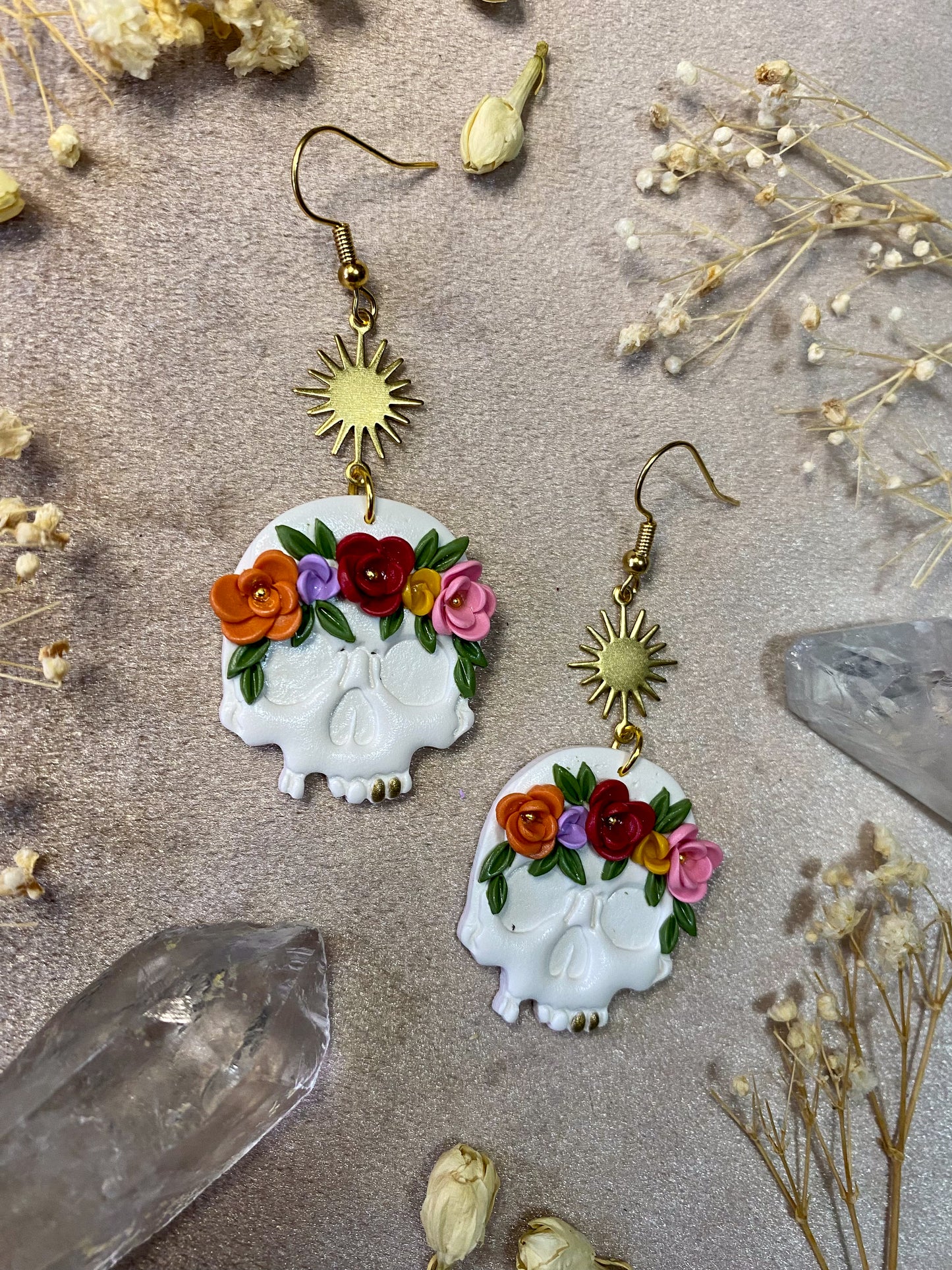 Flower Medley Skull Earrings