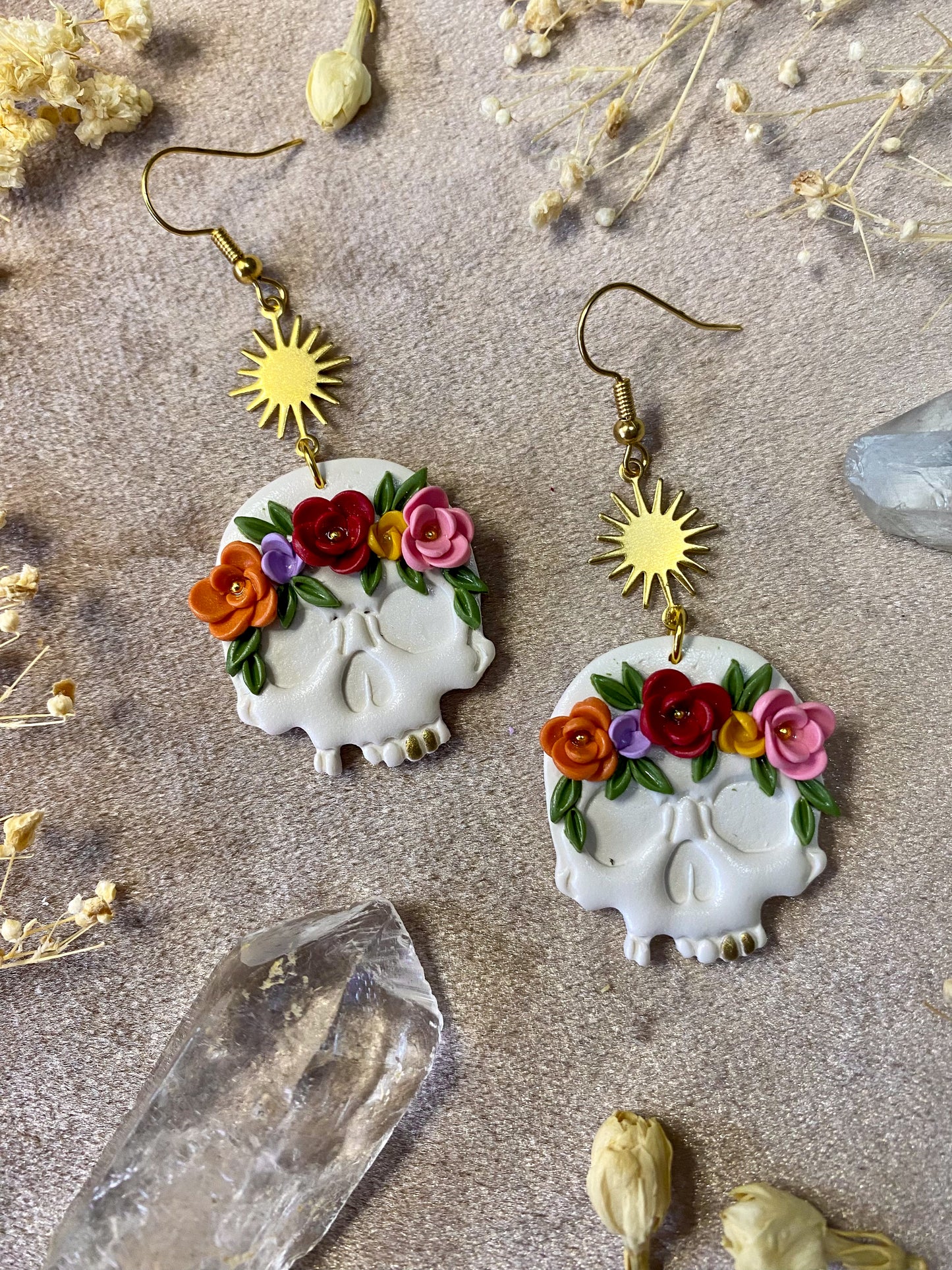 Flower Medley Skull Earrings