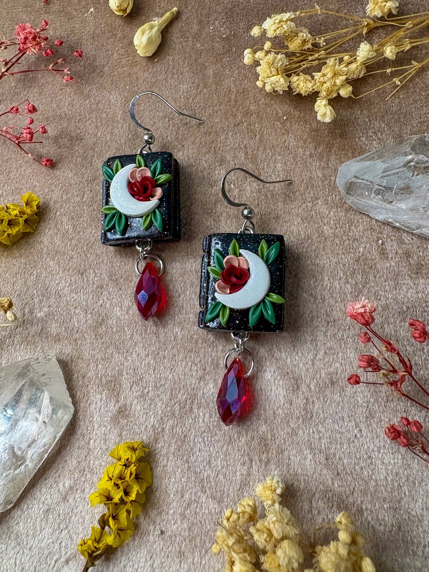 Floral Moon Book Earrings