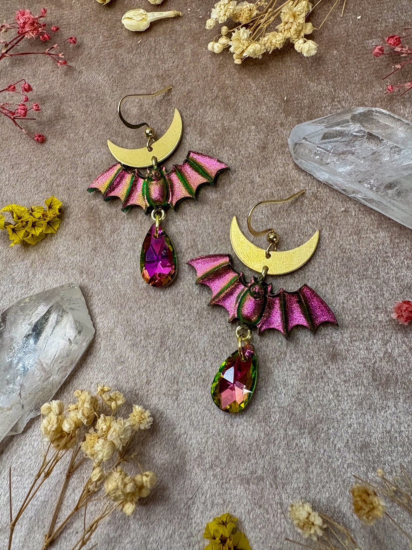Iridescent Sunset Bat Earrings