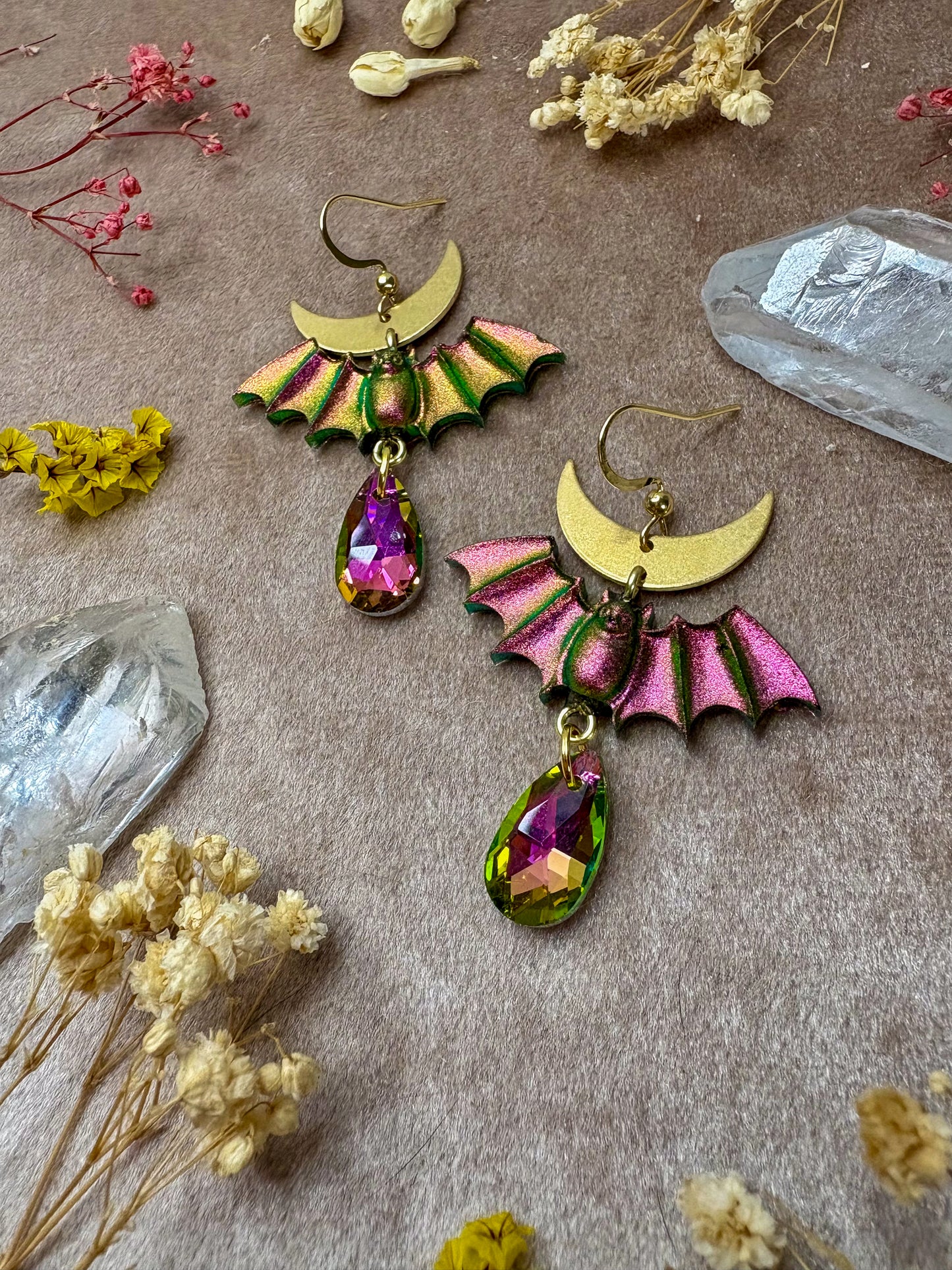 Iridescent Sunset Bat Earrings
