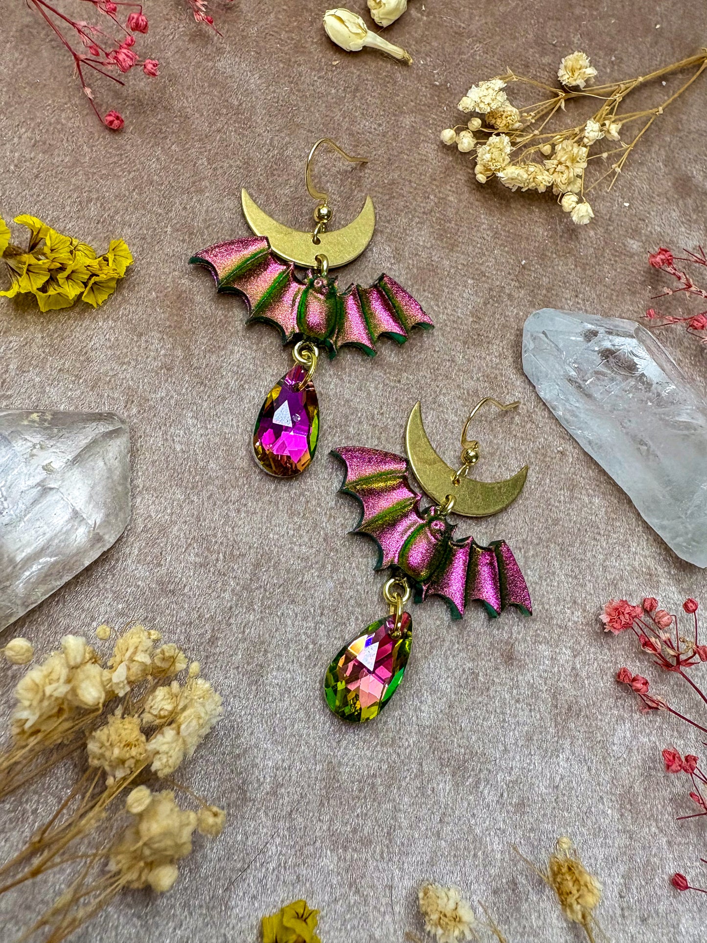Iridescent Sunset Bat Earrings