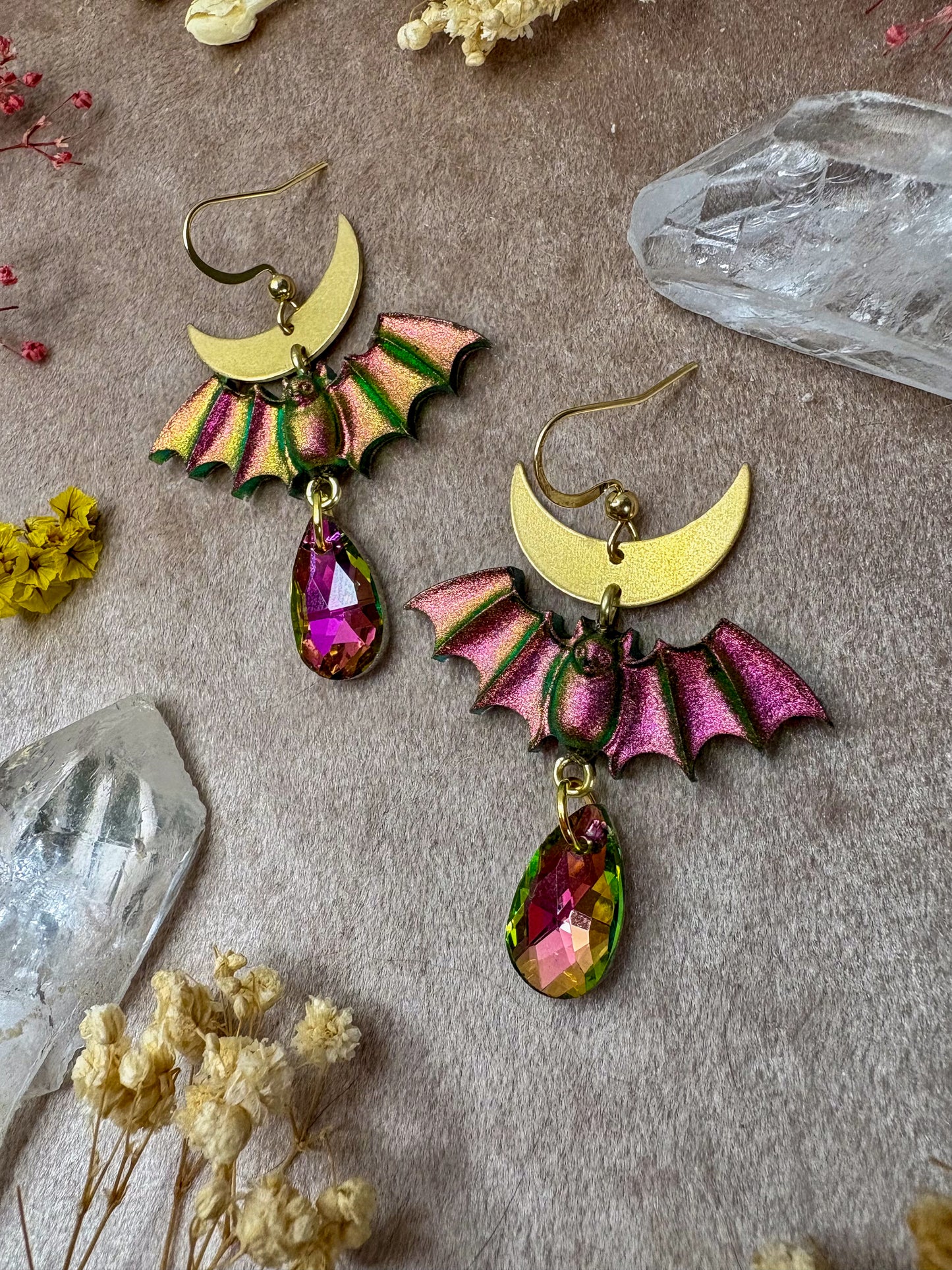 Iridescent Sunset Bat Earrings