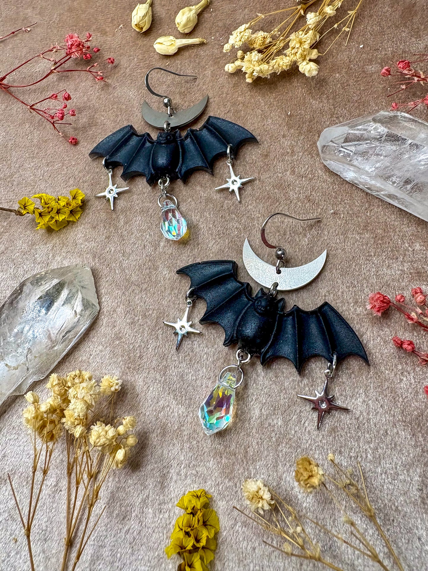 Black Bat Earrings (Silver)