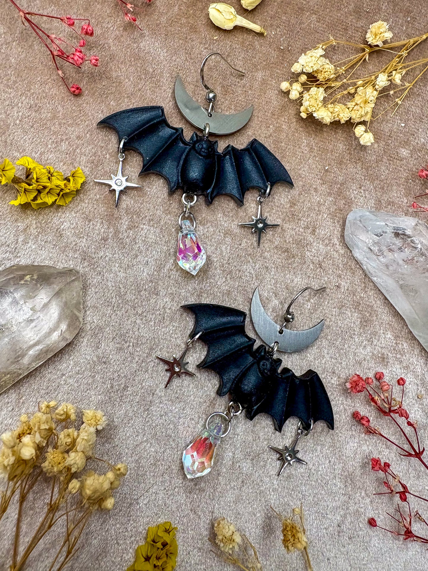 Black Bat Earrings (Silver)