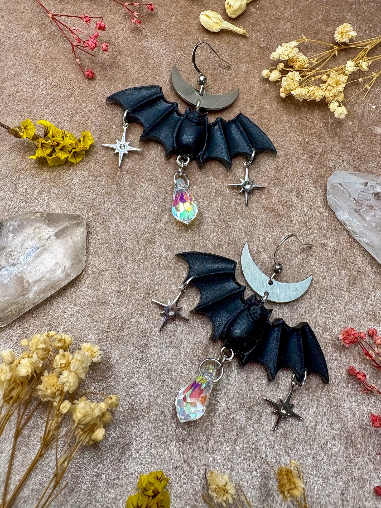 Black Bat Earrings (Silver)