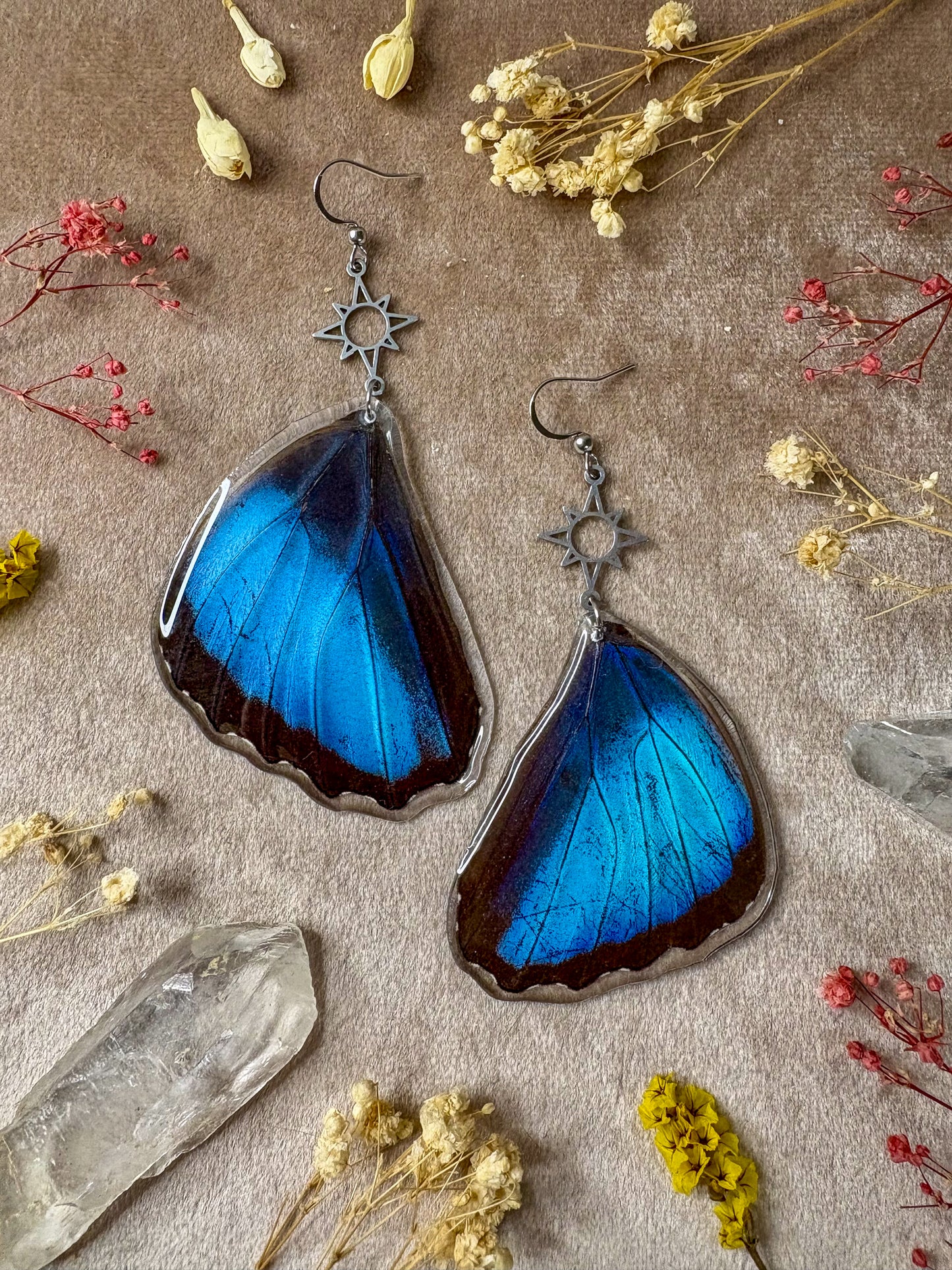 Large Blue Morpho Butterfly Earrings (Bottom Wings)