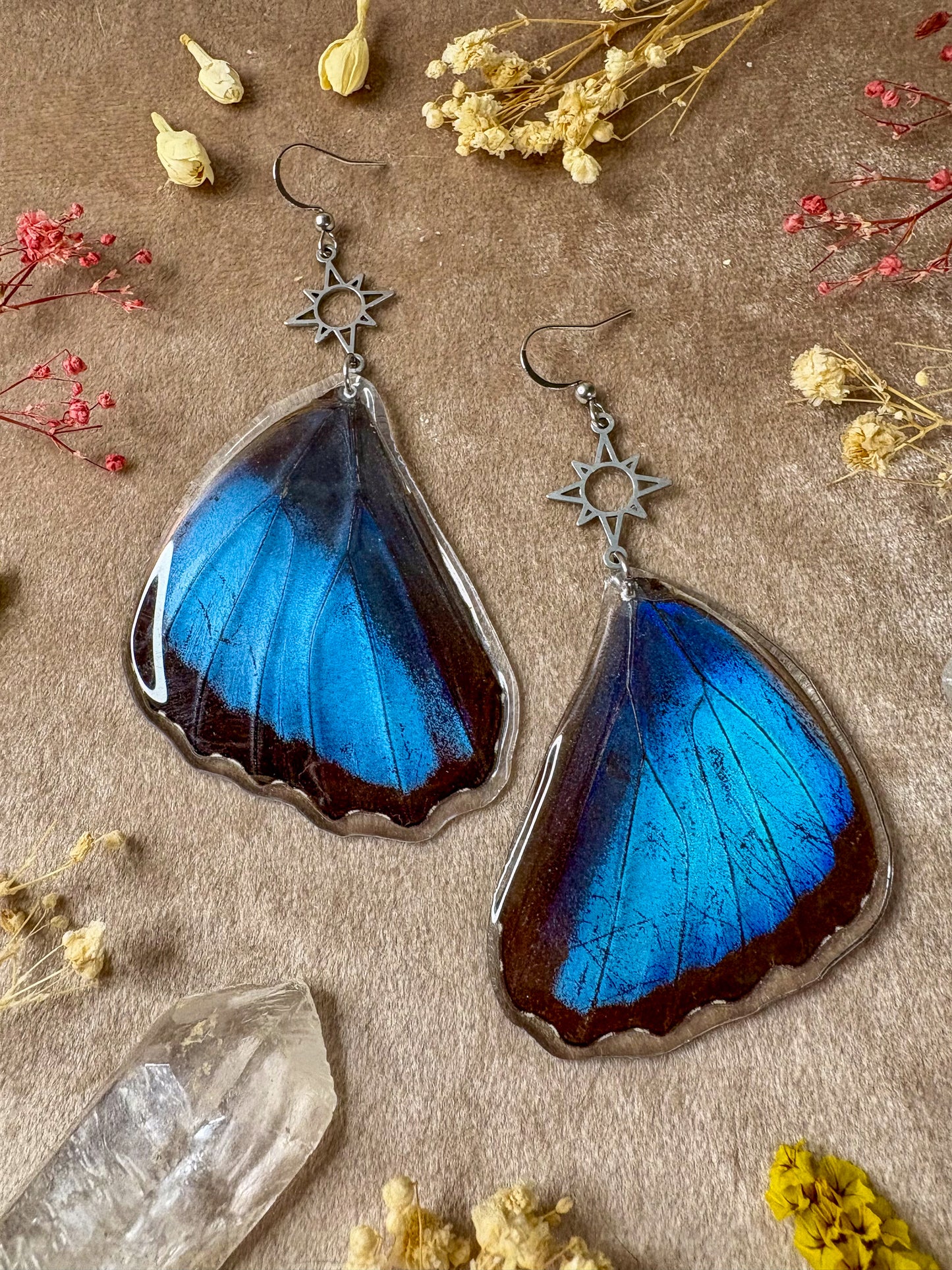 Large Blue Morpho Butterfly Earrings (Bottom Wings)