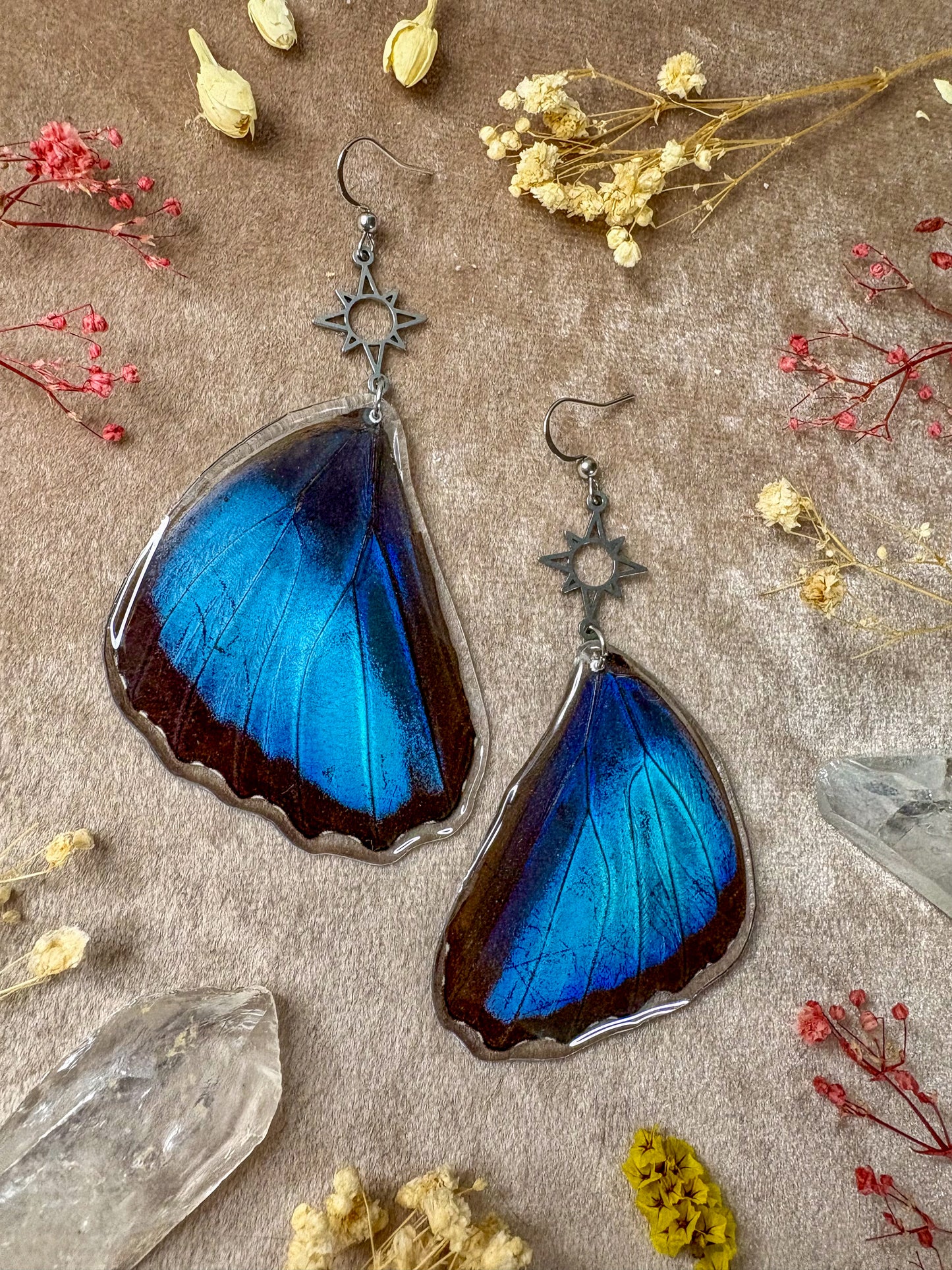 Large Blue Morpho Butterfly Earrings (Bottom Wings)