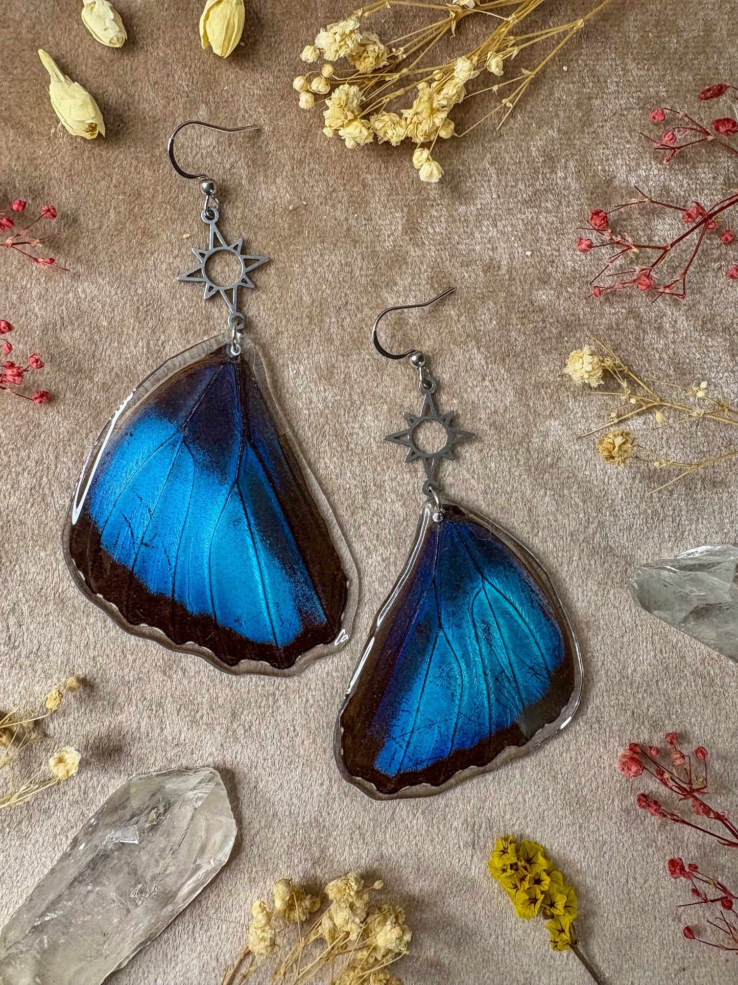 Large Blue Morpho Butterfly Earrings (Bottom Wings)