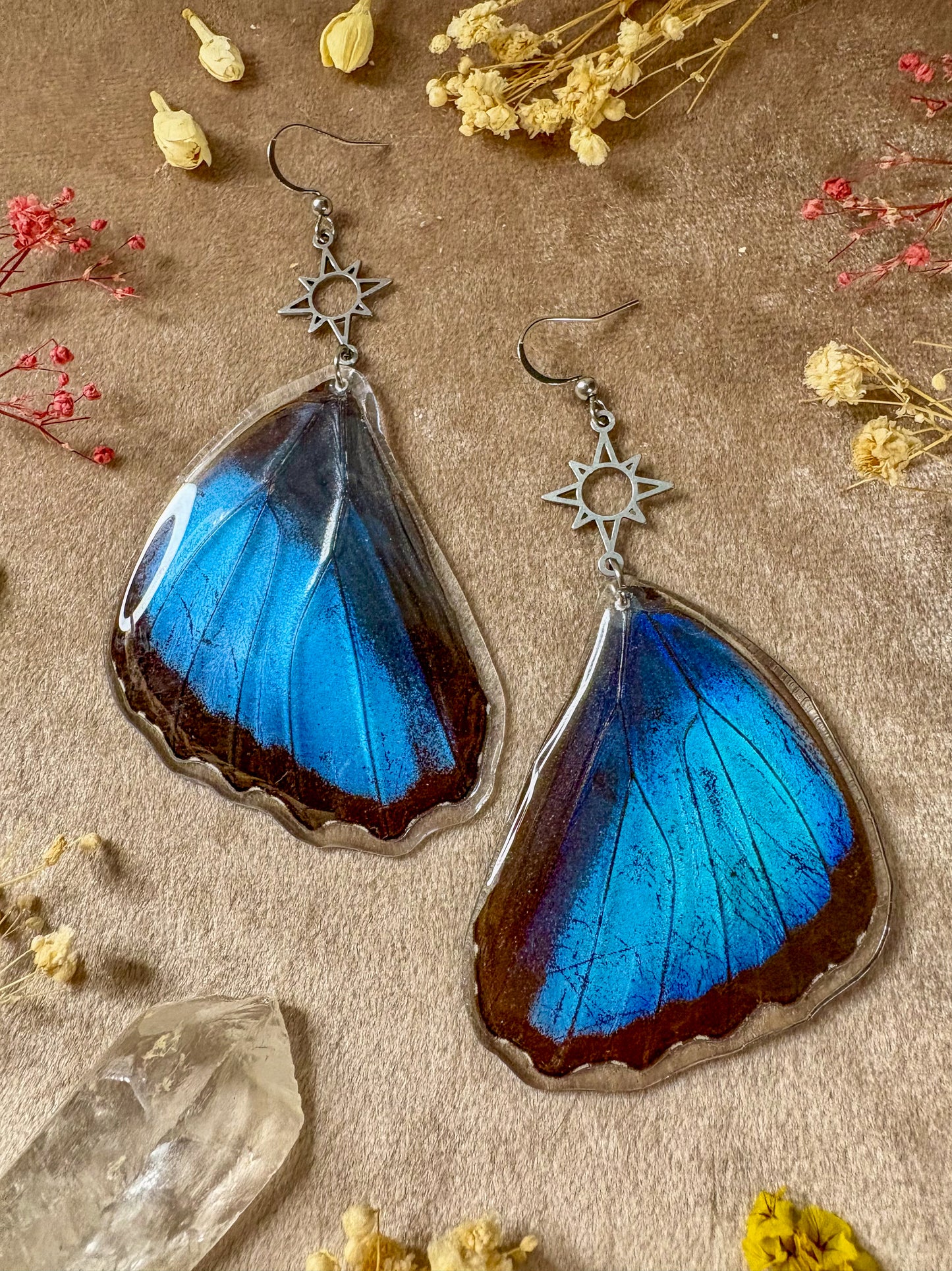 Large Blue Morpho Butterfly Earrings (Bottom Wings)