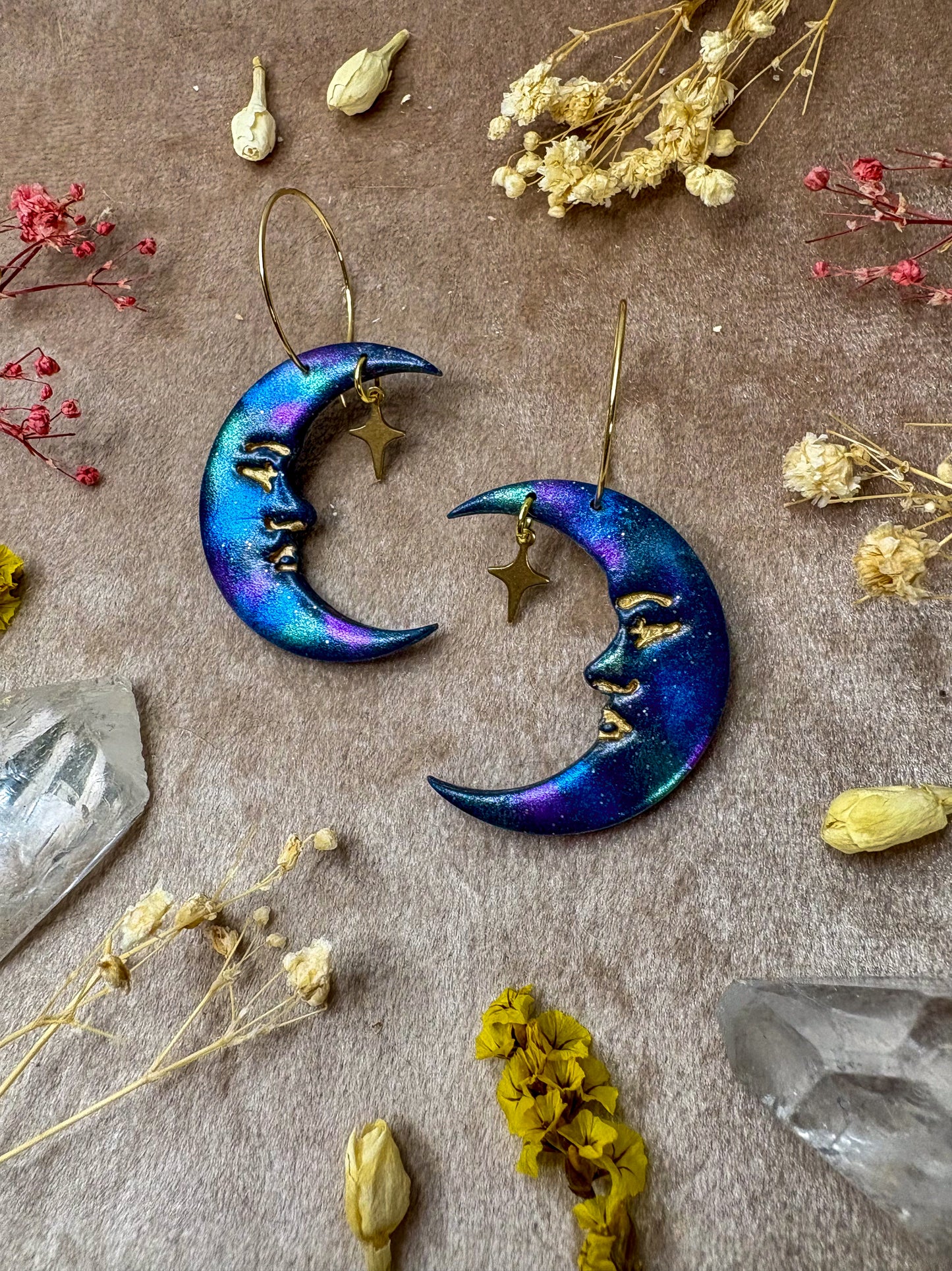 Galaxy Moon Hoop Earrings
