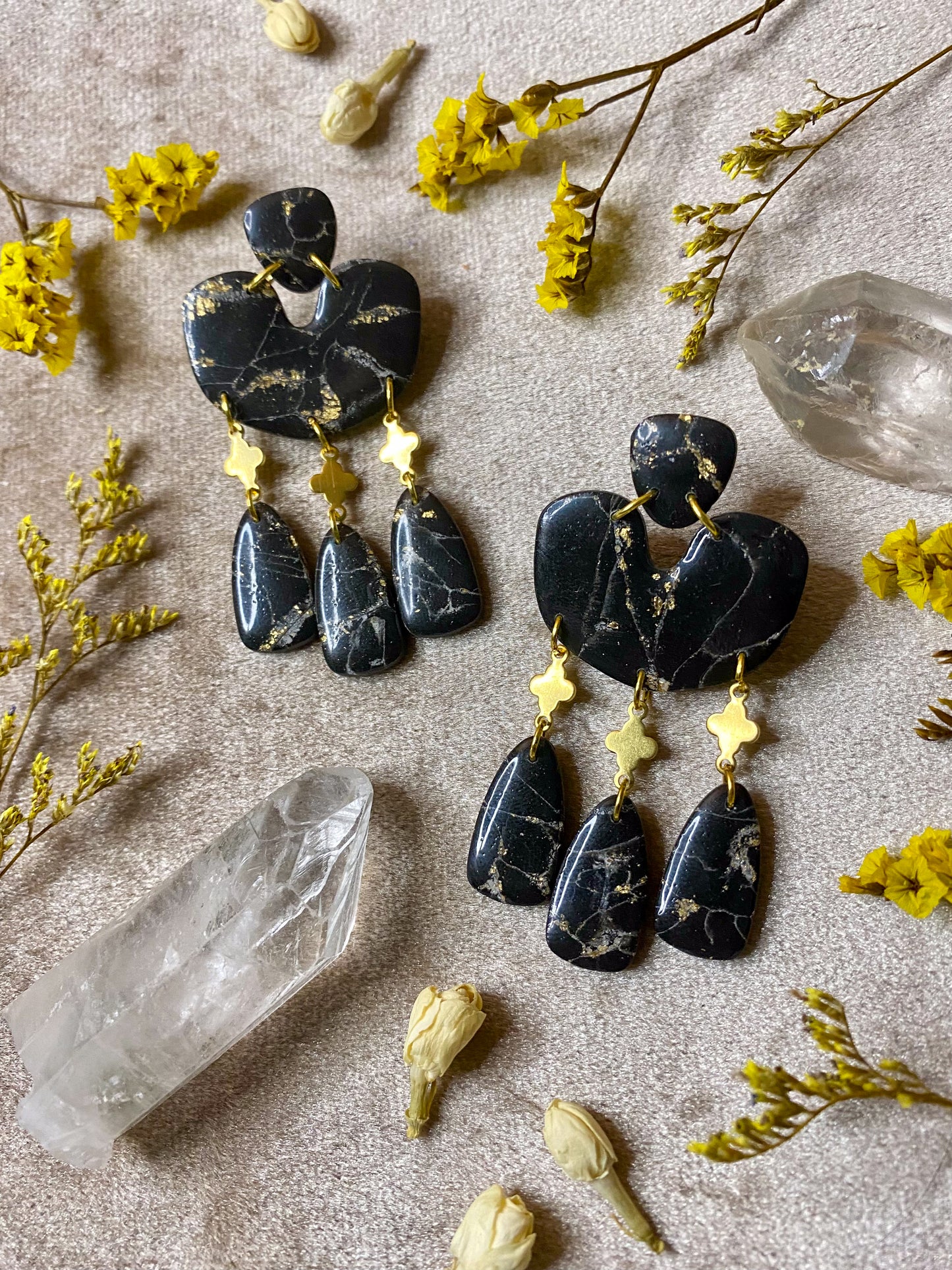 polymer clay and resin marble dangle earrings