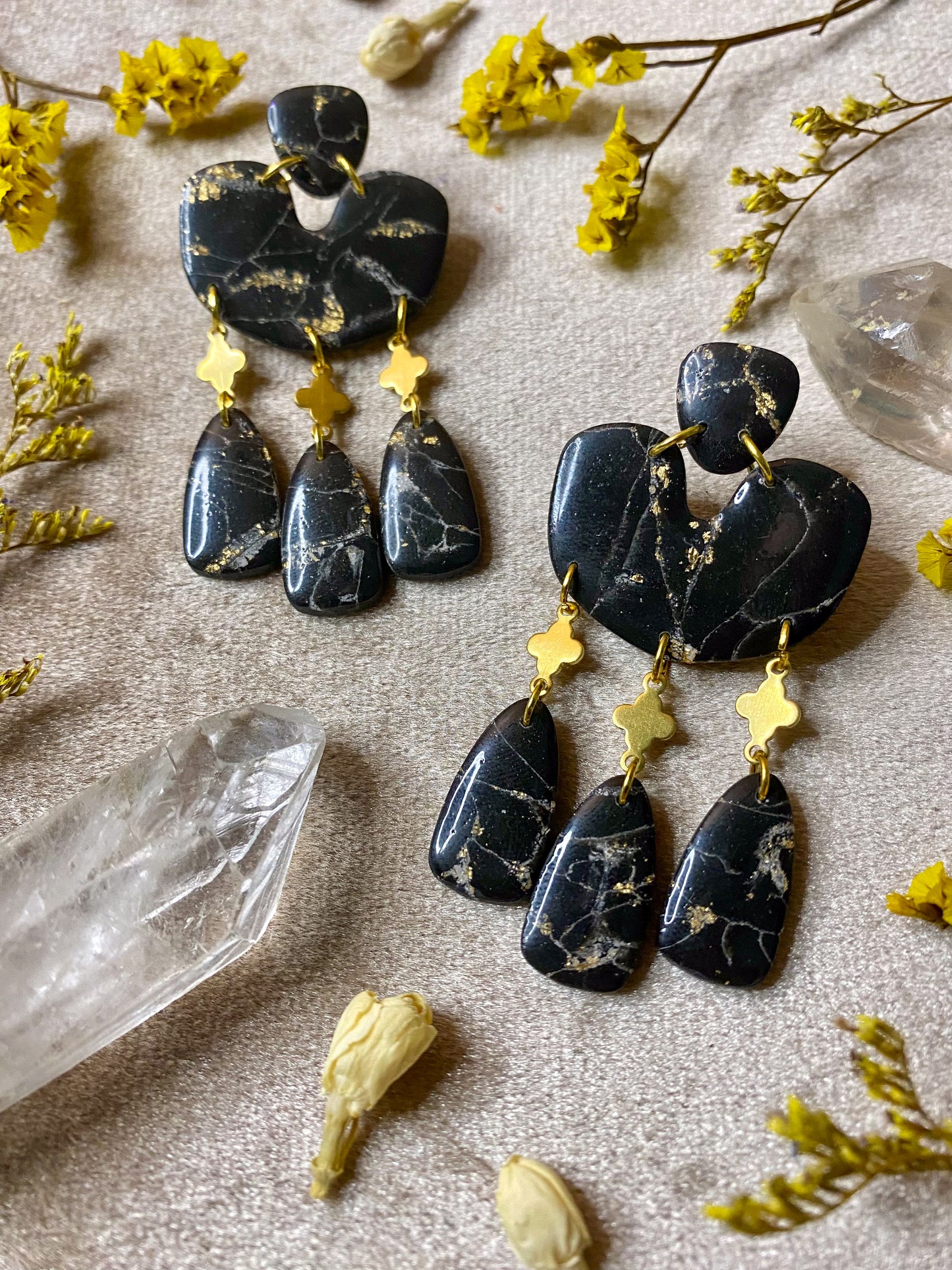 Black Marble Statement Dangle Earrings