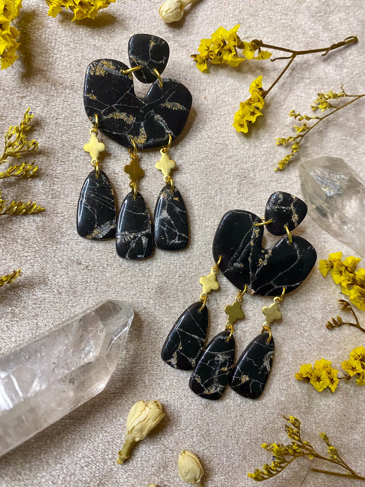 Black Marble Statement Dangle Earrings