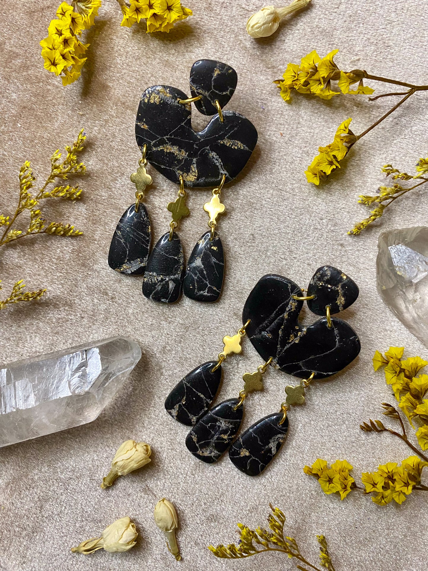 Black Marble Statement Dangle Earrings