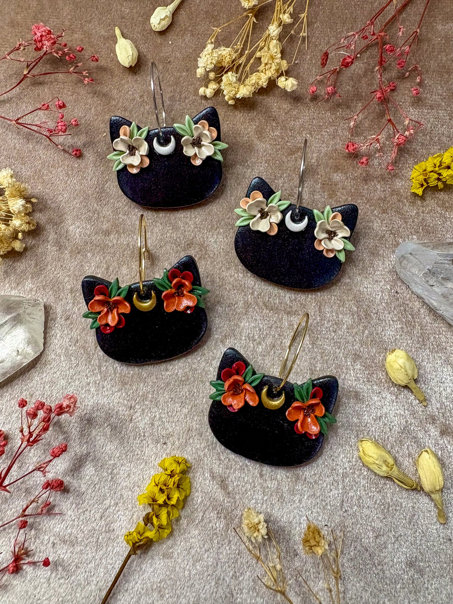 Floral Crown Cat Earrings