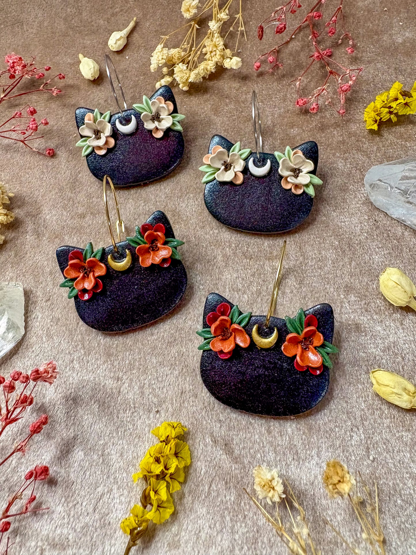 Floral Crown Cat Earrings