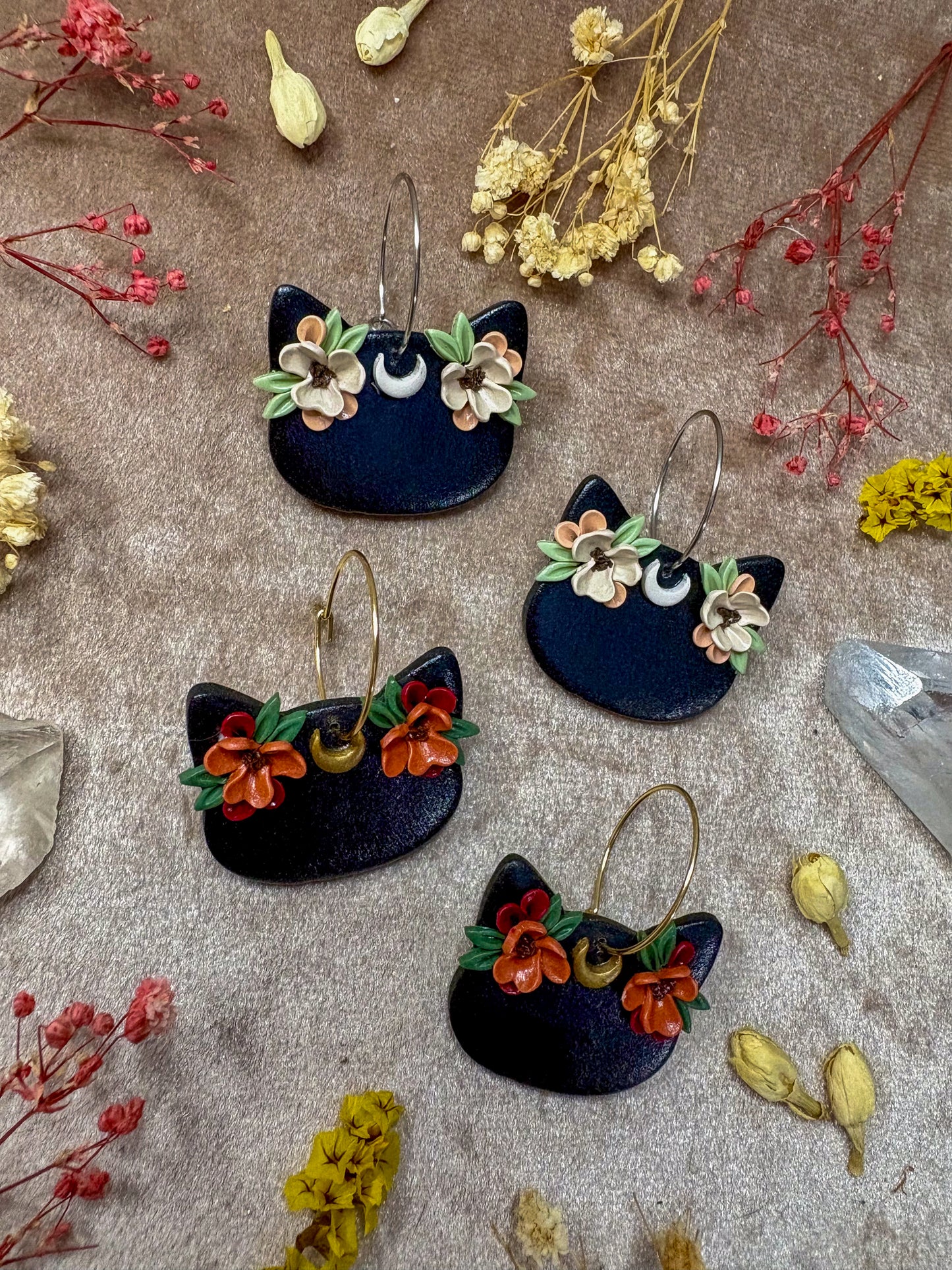 Floral Crown Cat Earrings