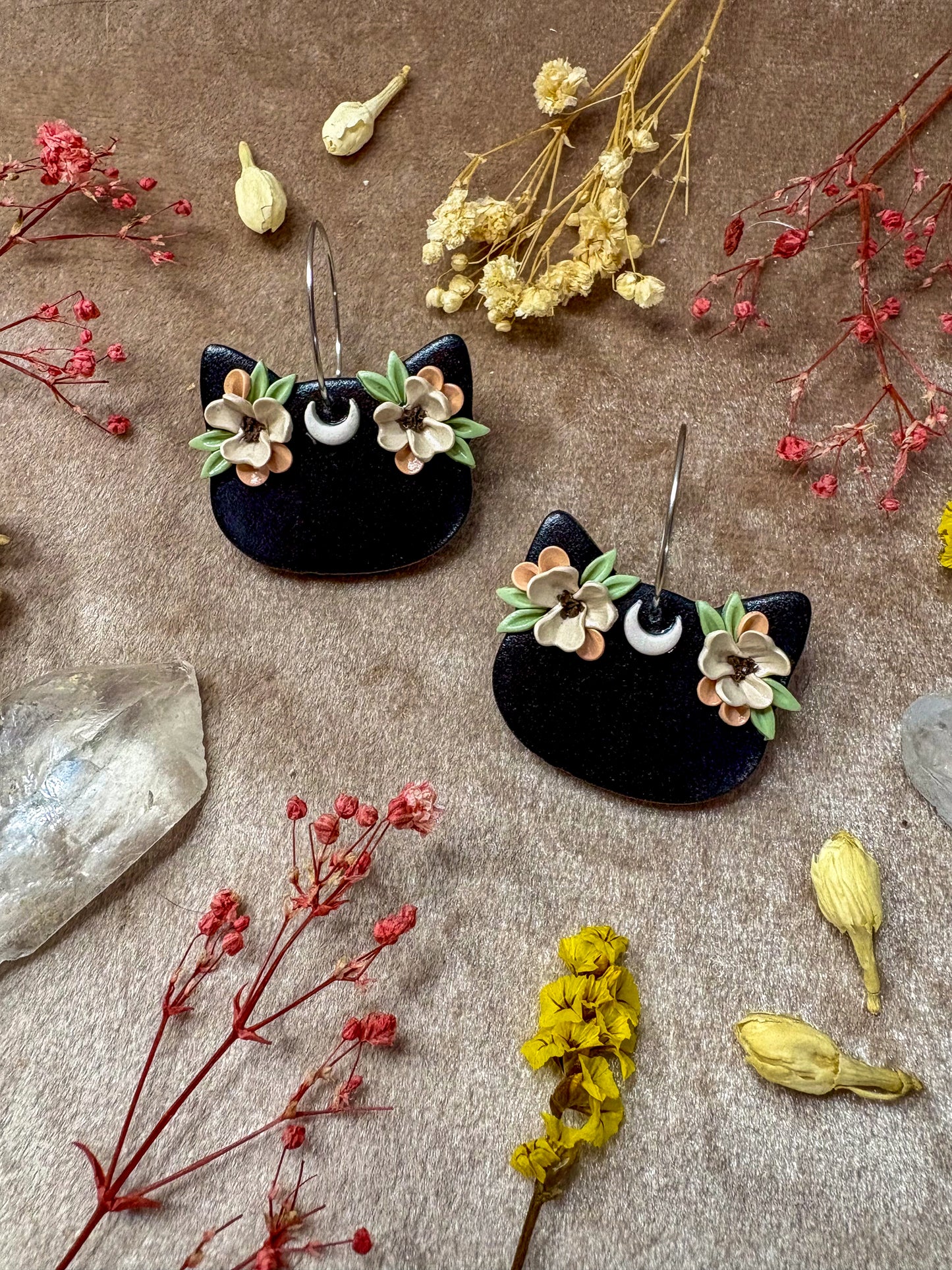Floral Crown Cat Earrings
